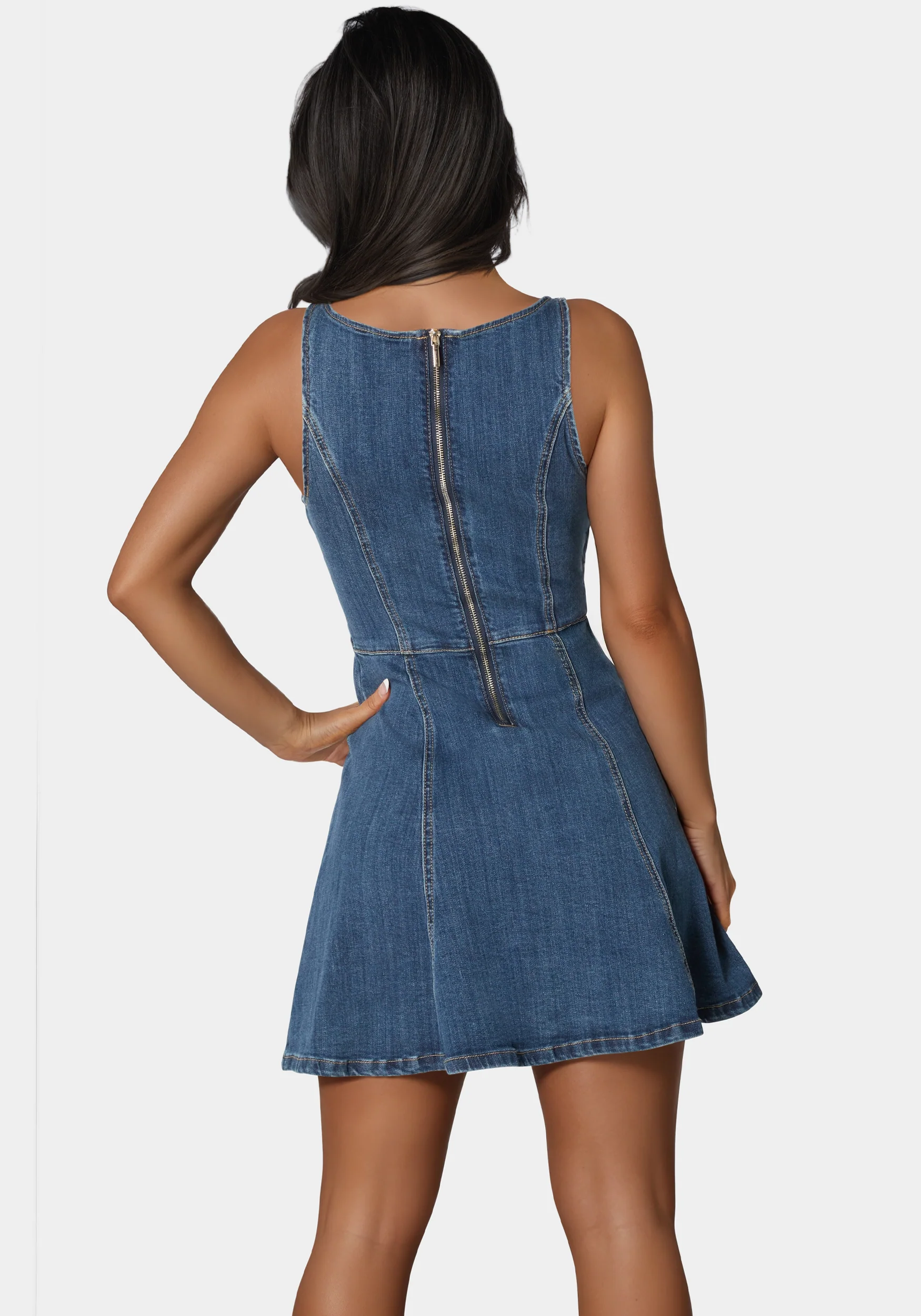 Trim Detail Fit & Flare Denim Dress - Image 3