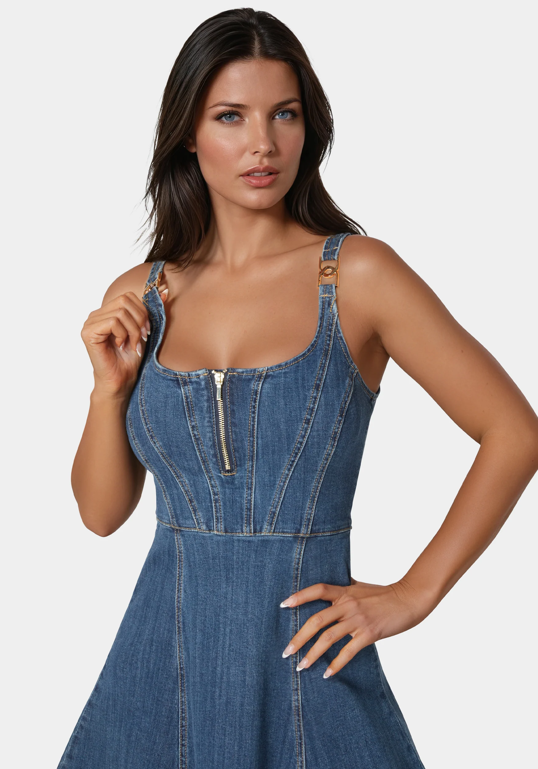 Trim Detail Fit & Flare Denim Dress - Image 4