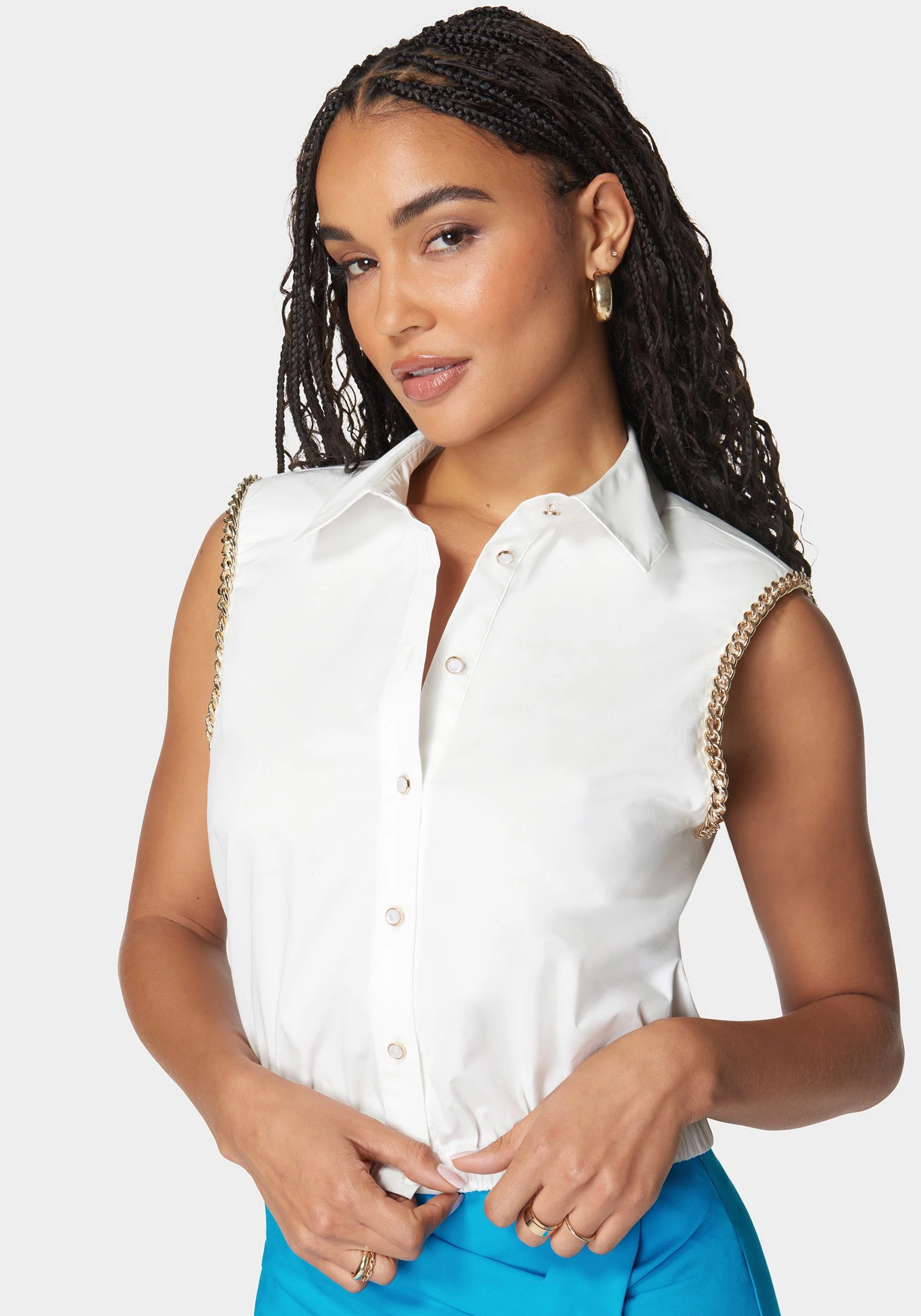 Trim Detail Sleeveless Poplin Top - Image 4