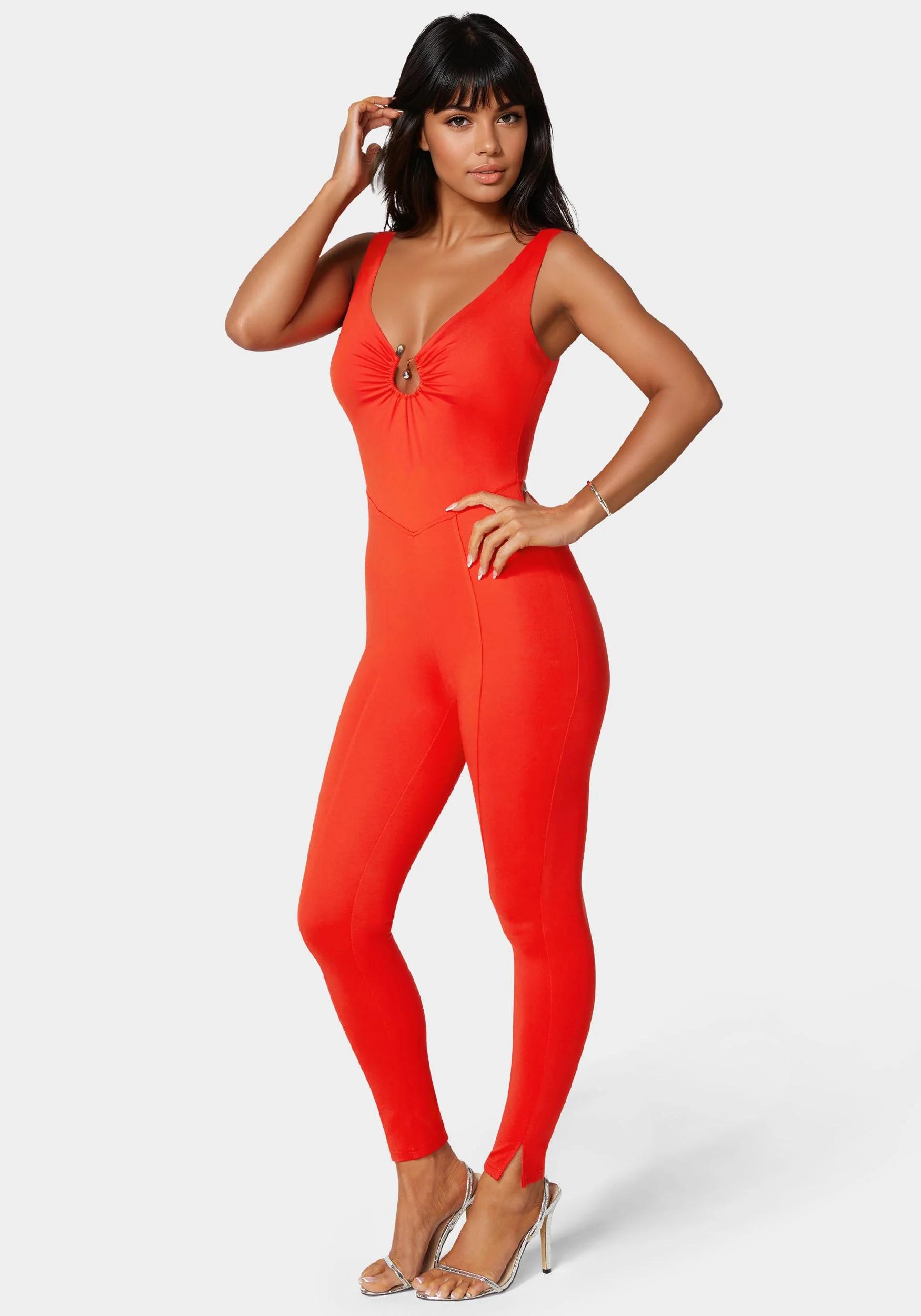 Trim Detail V Neck Catsuit - Image 2