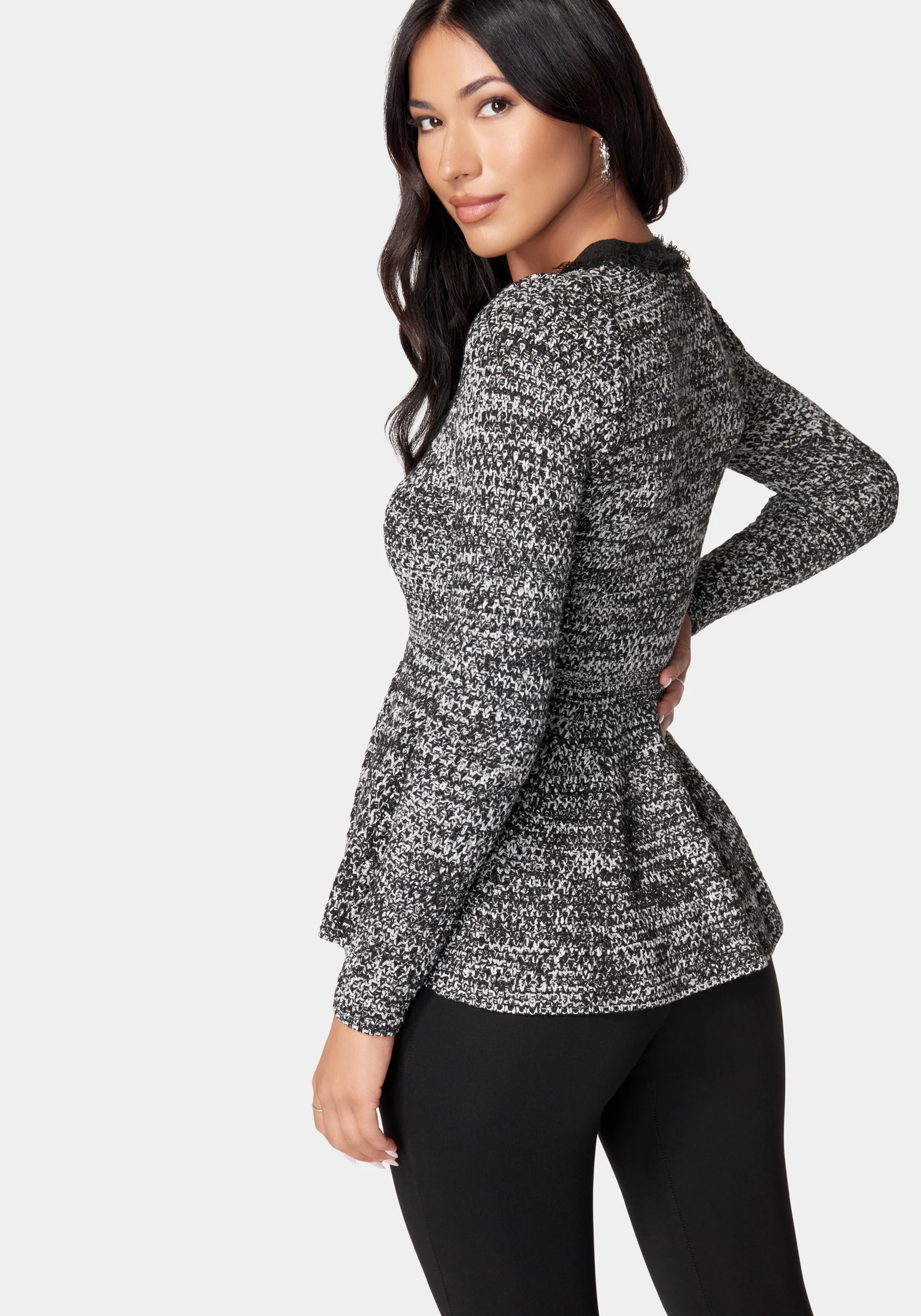 Tweed Peplum Sweater Cardigan - Image 3