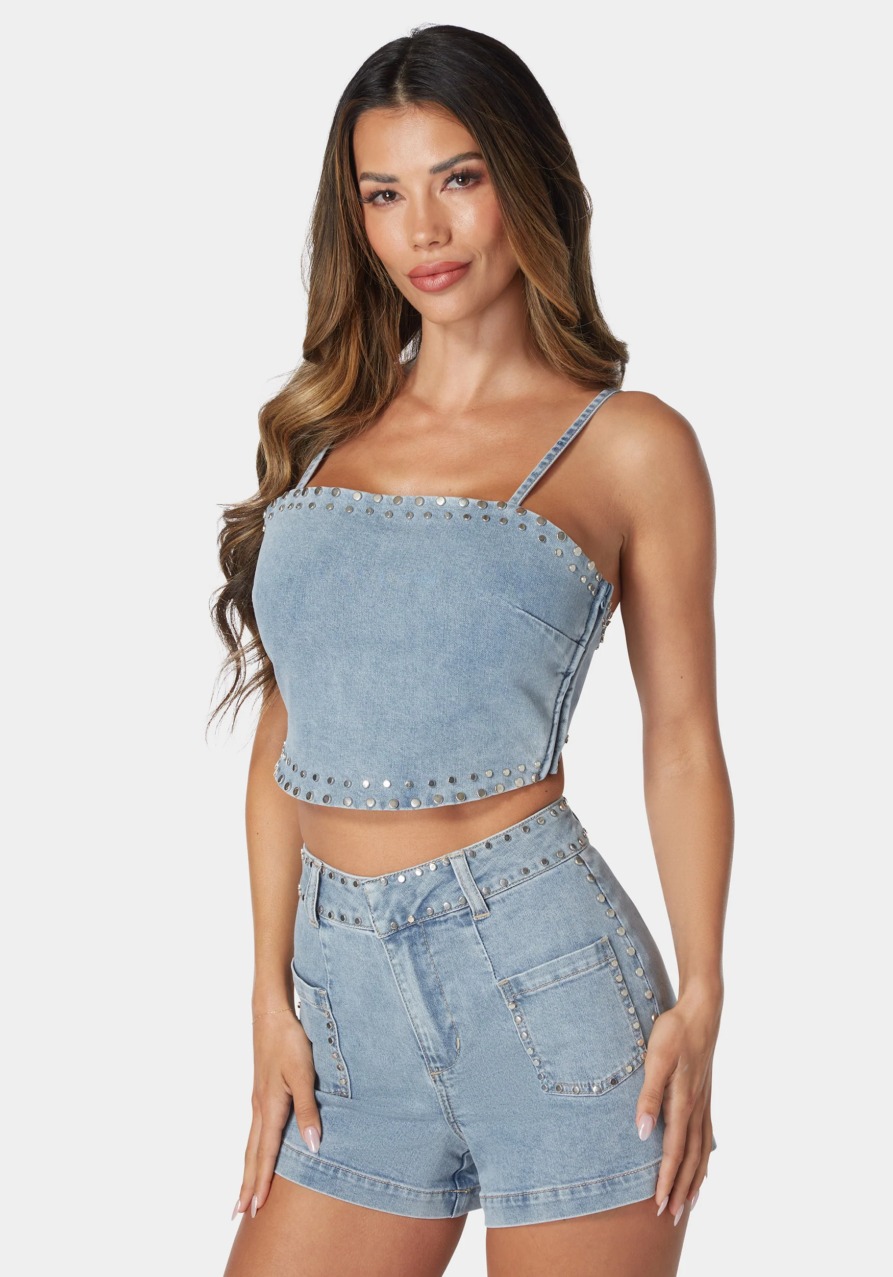 Twist Back Studded Denim Top - Image 2