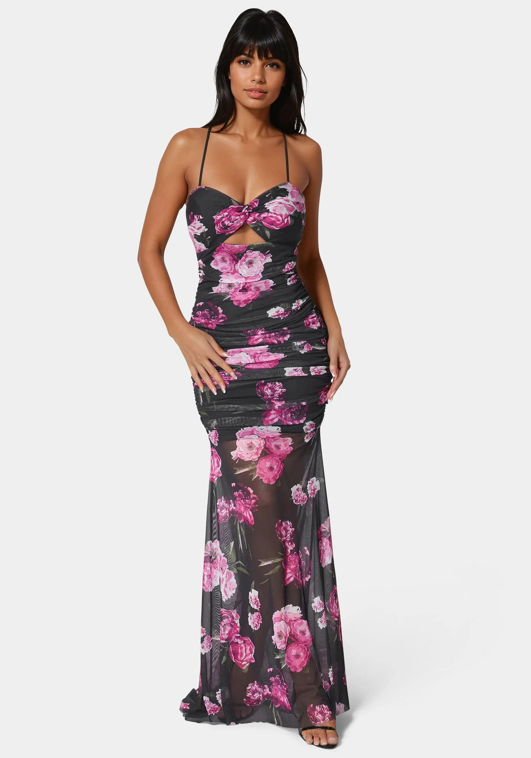 Twist Front Mermaid Mesh Gown