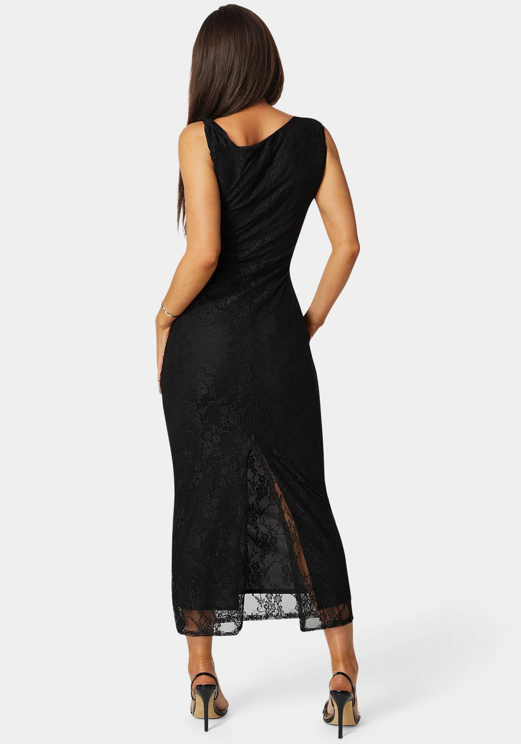 Twist Sleeve Lace Midi Dress - Image 3