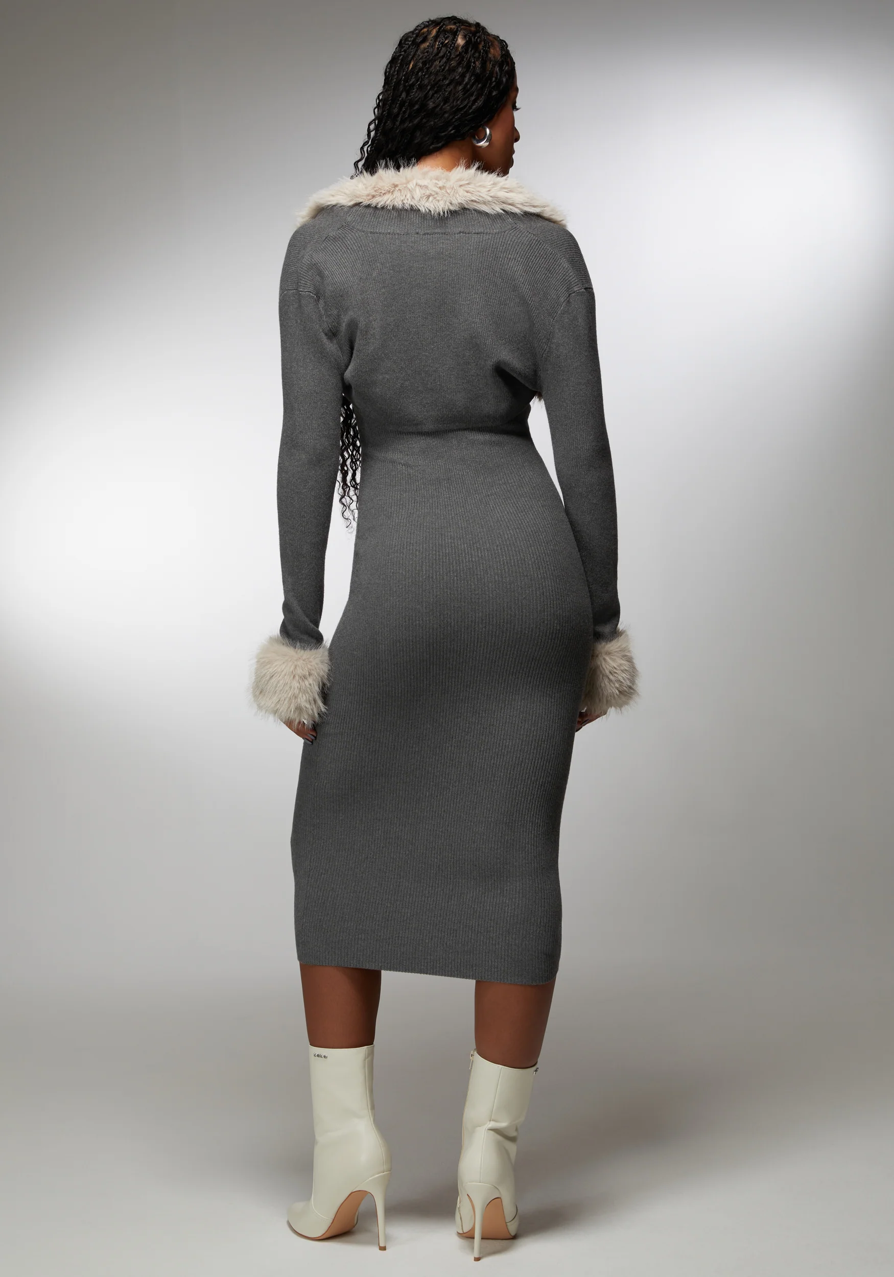 Two Piece Faux Fur Sweater Dress - Image 3