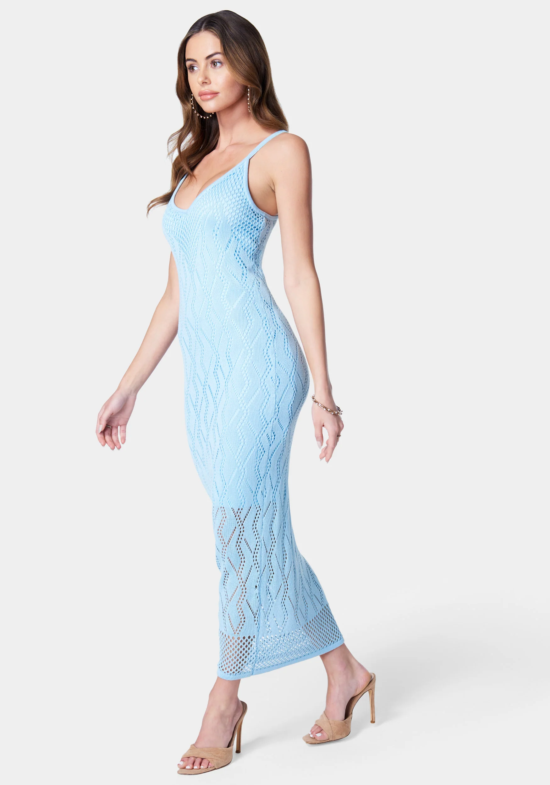 V Neck Midi Crochet Dress - Image 2