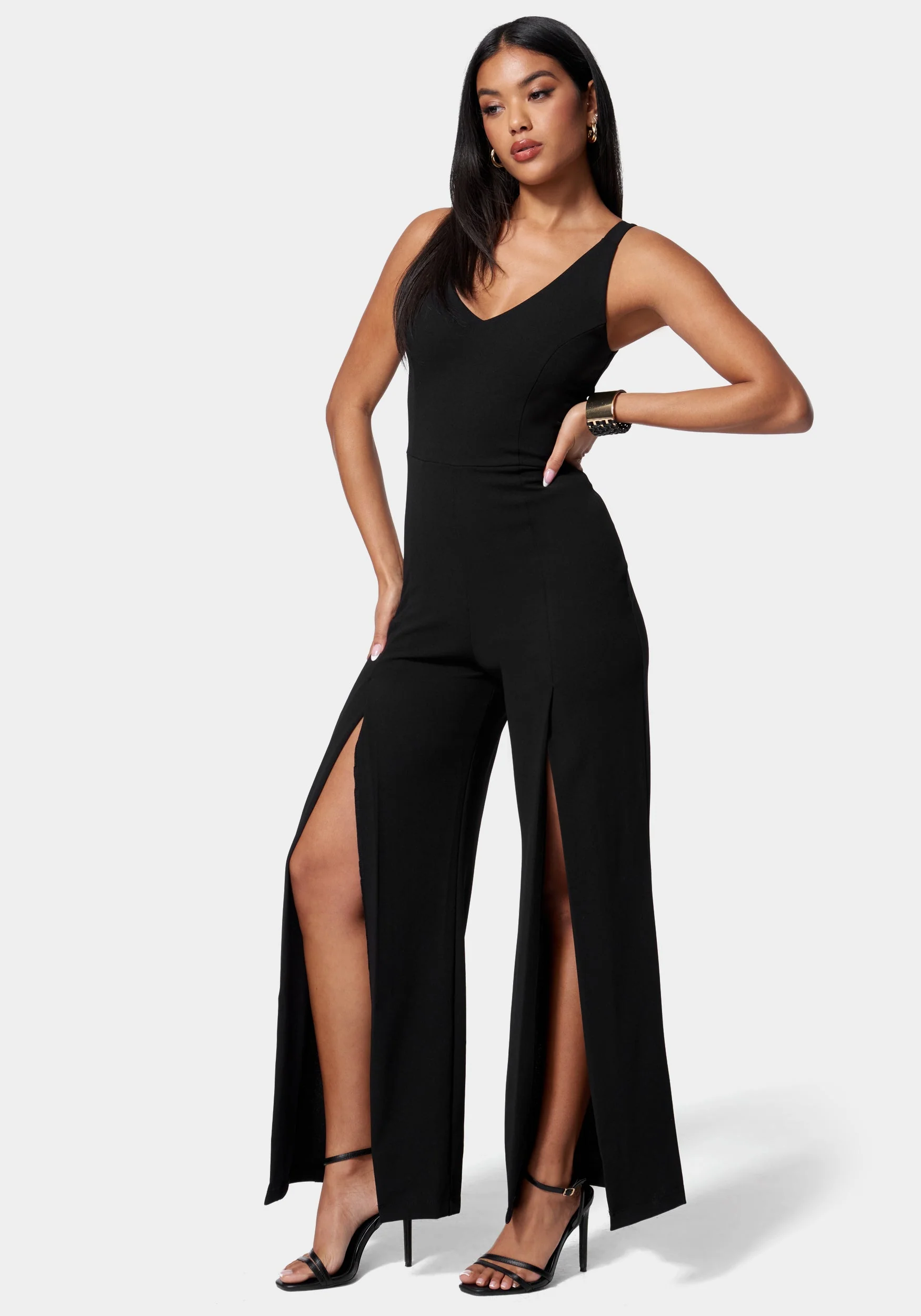 V Neck Open Leg Jumpsuit - Image 2