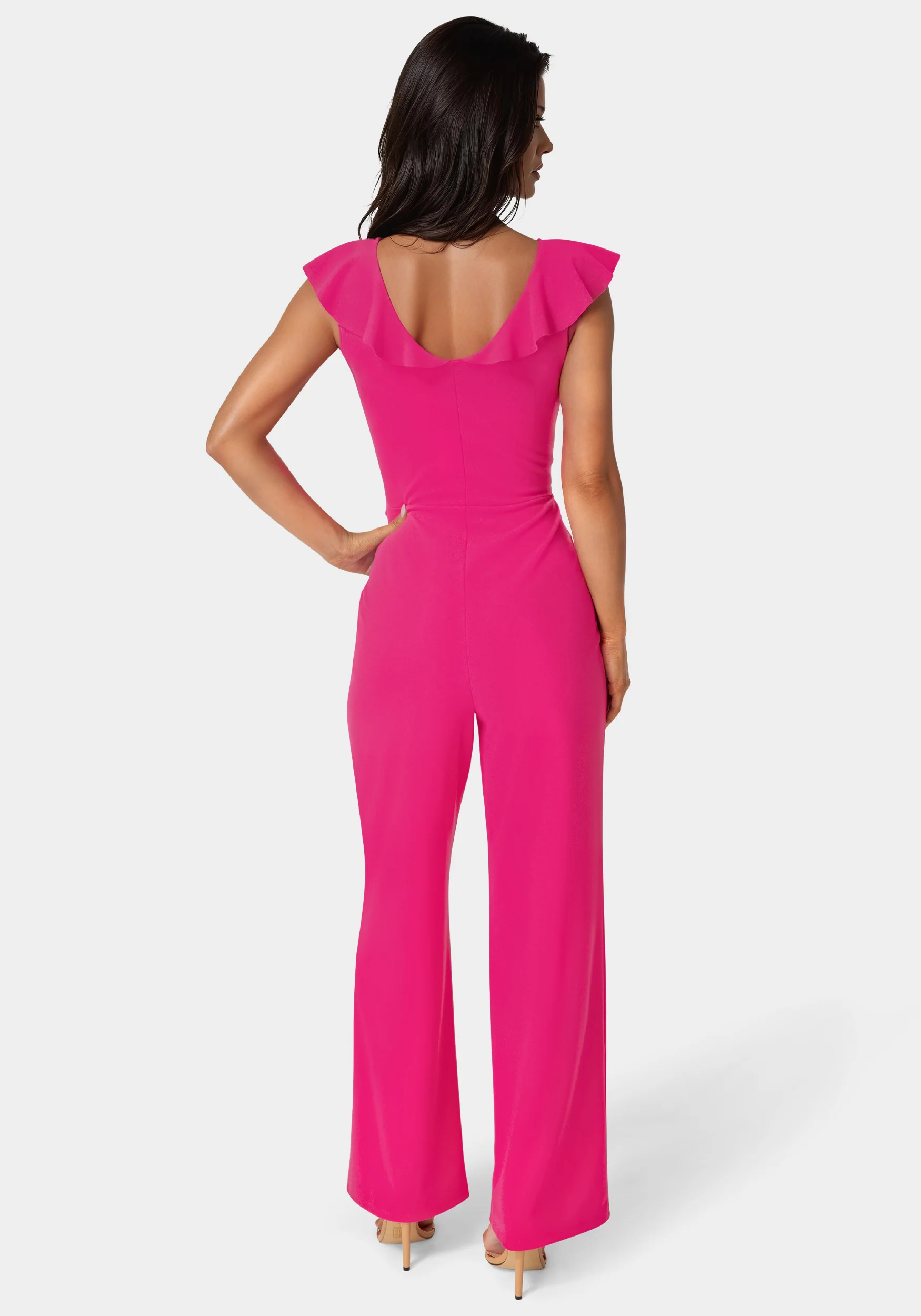 V-Neck Ruffle Scuba Crepe Jumpsuit - Image 2