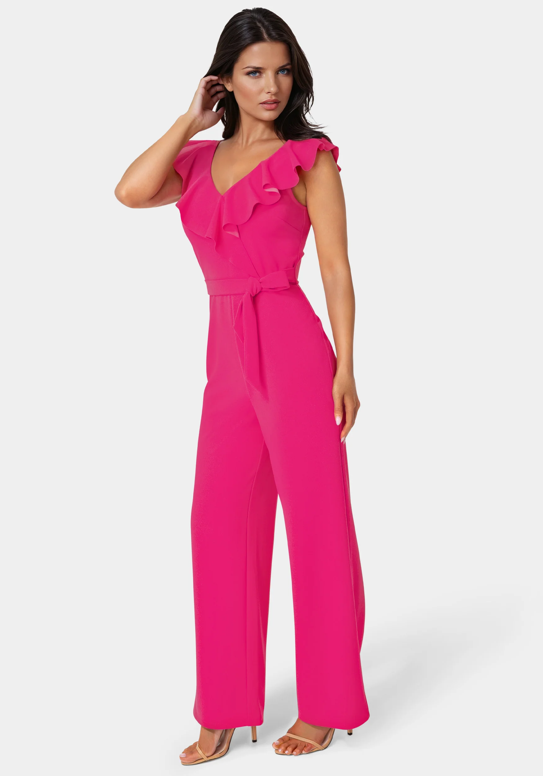 V-Neck Ruffle Scuba Crepe Jumpsuit - Image 4