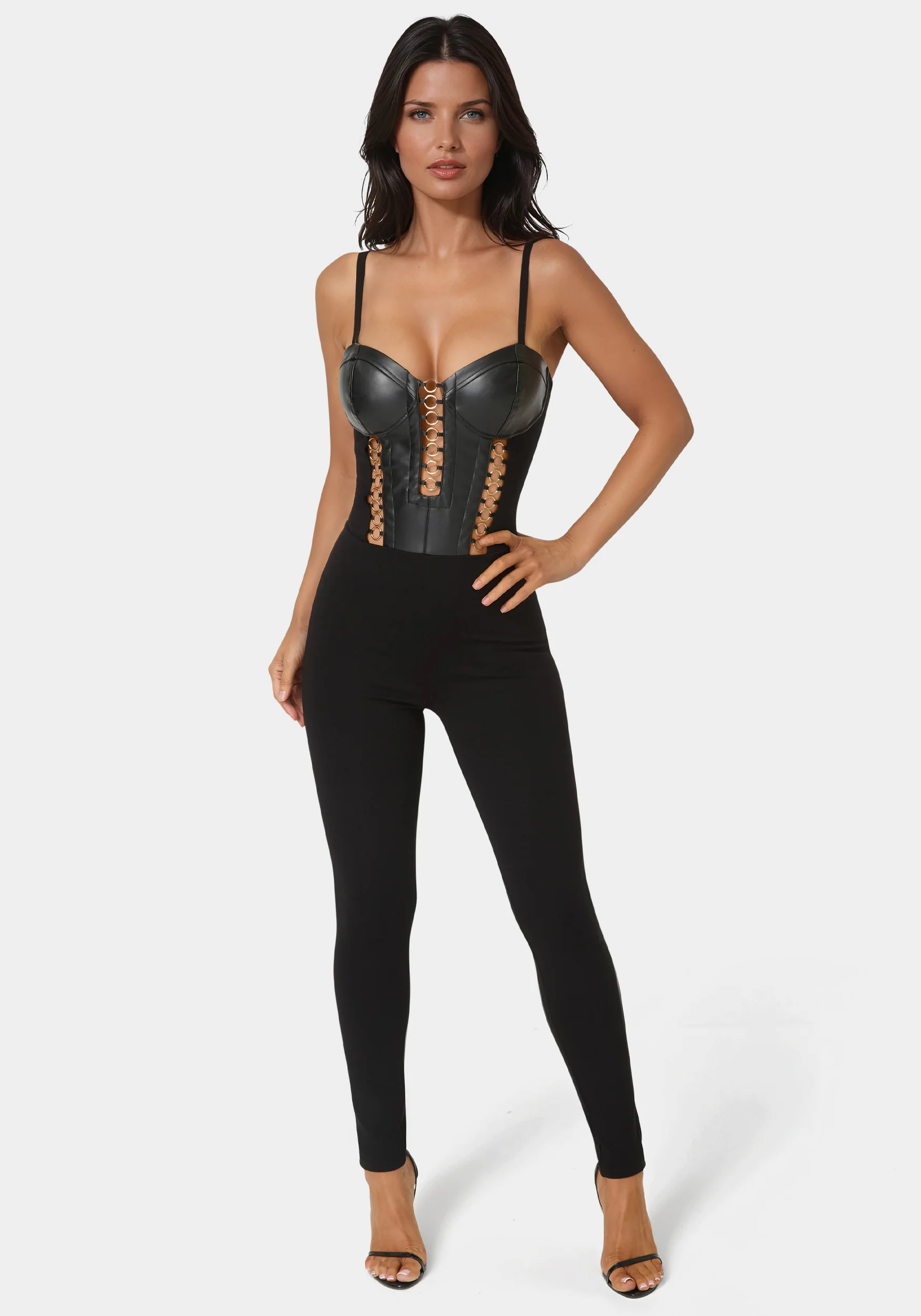Vegan Leather Combo Ring Detail Pdr Catsuit