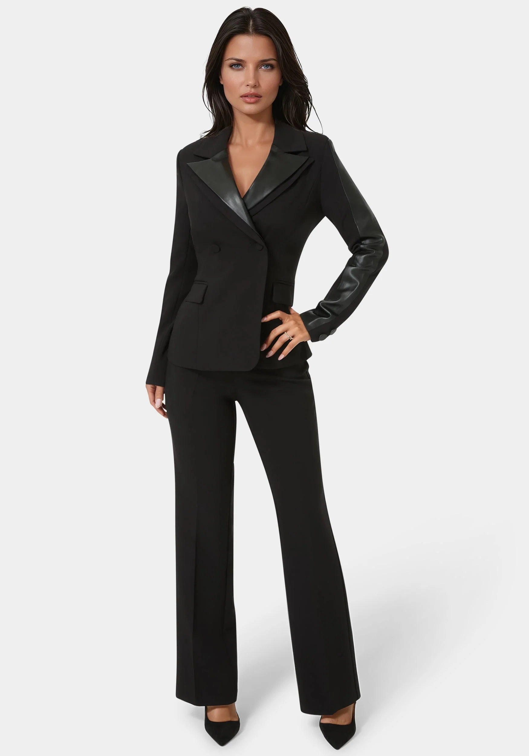 Vegan Leather Combo Straight Leg Trouser - Image 3