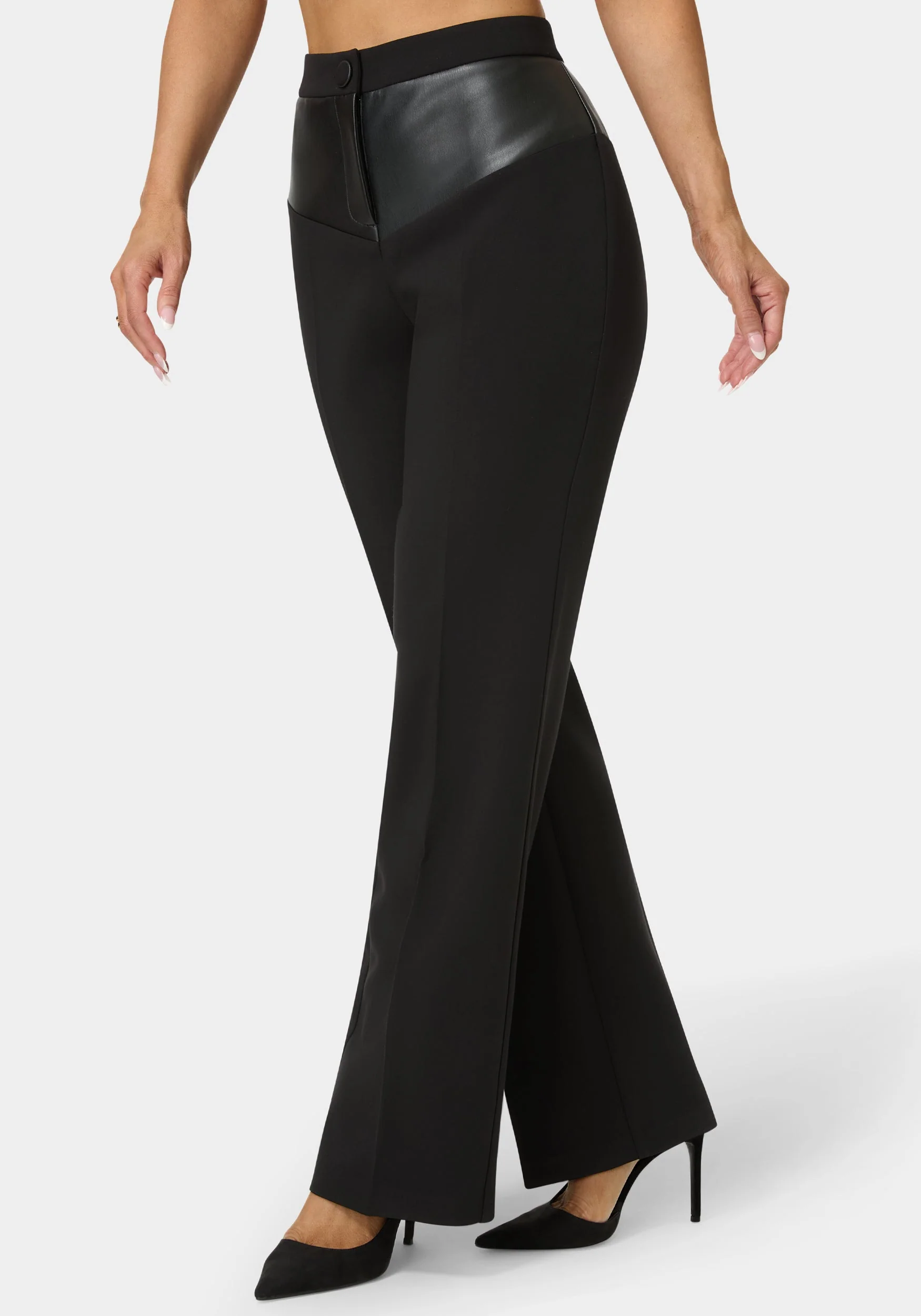 Vegan Leather Combo Straight Leg Trouser - Image 4