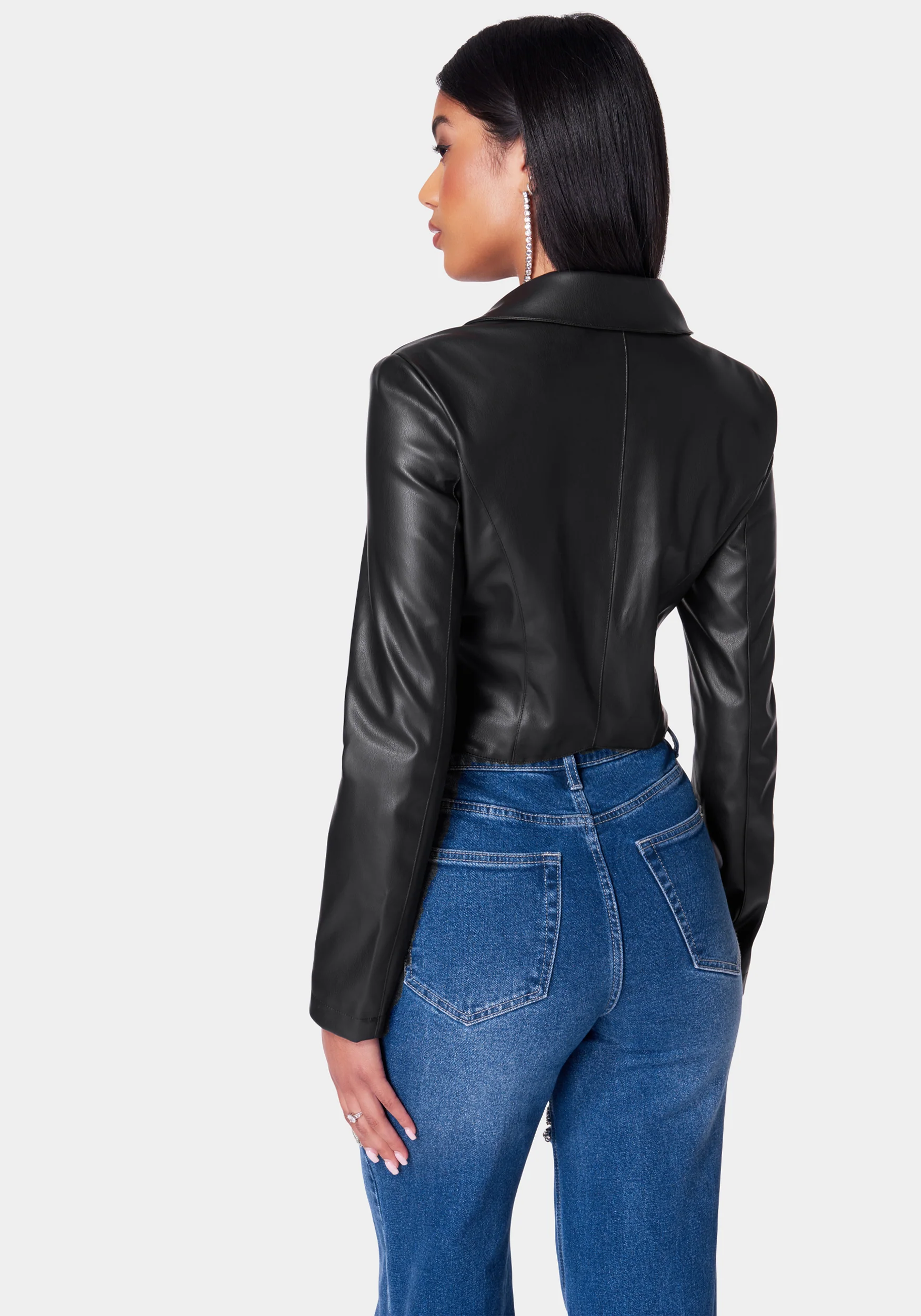 Vegan Leather Embellished Tailored Jacket - Image 3