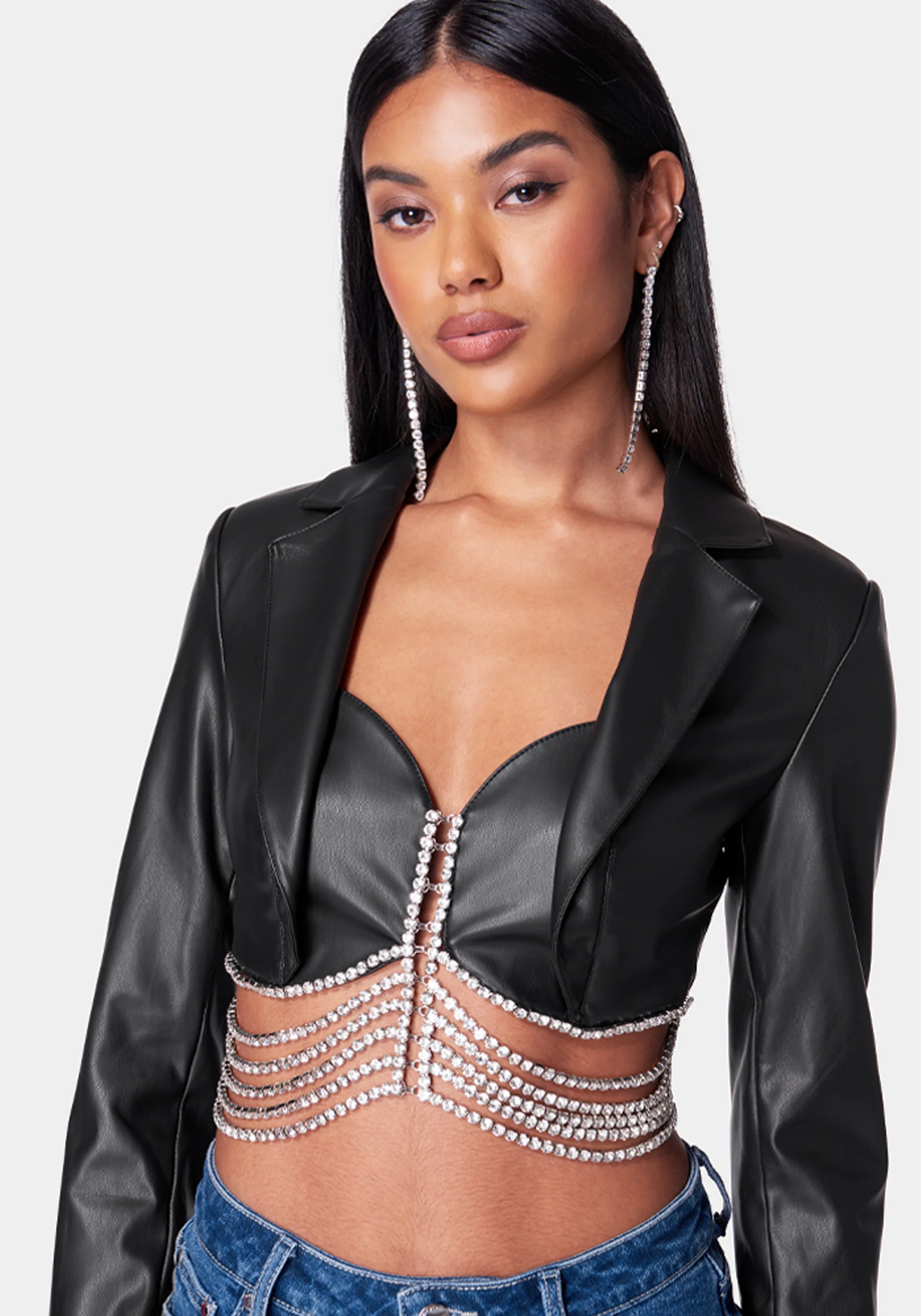 Vegan Leather Embellished Tailored Jacket - Image 4