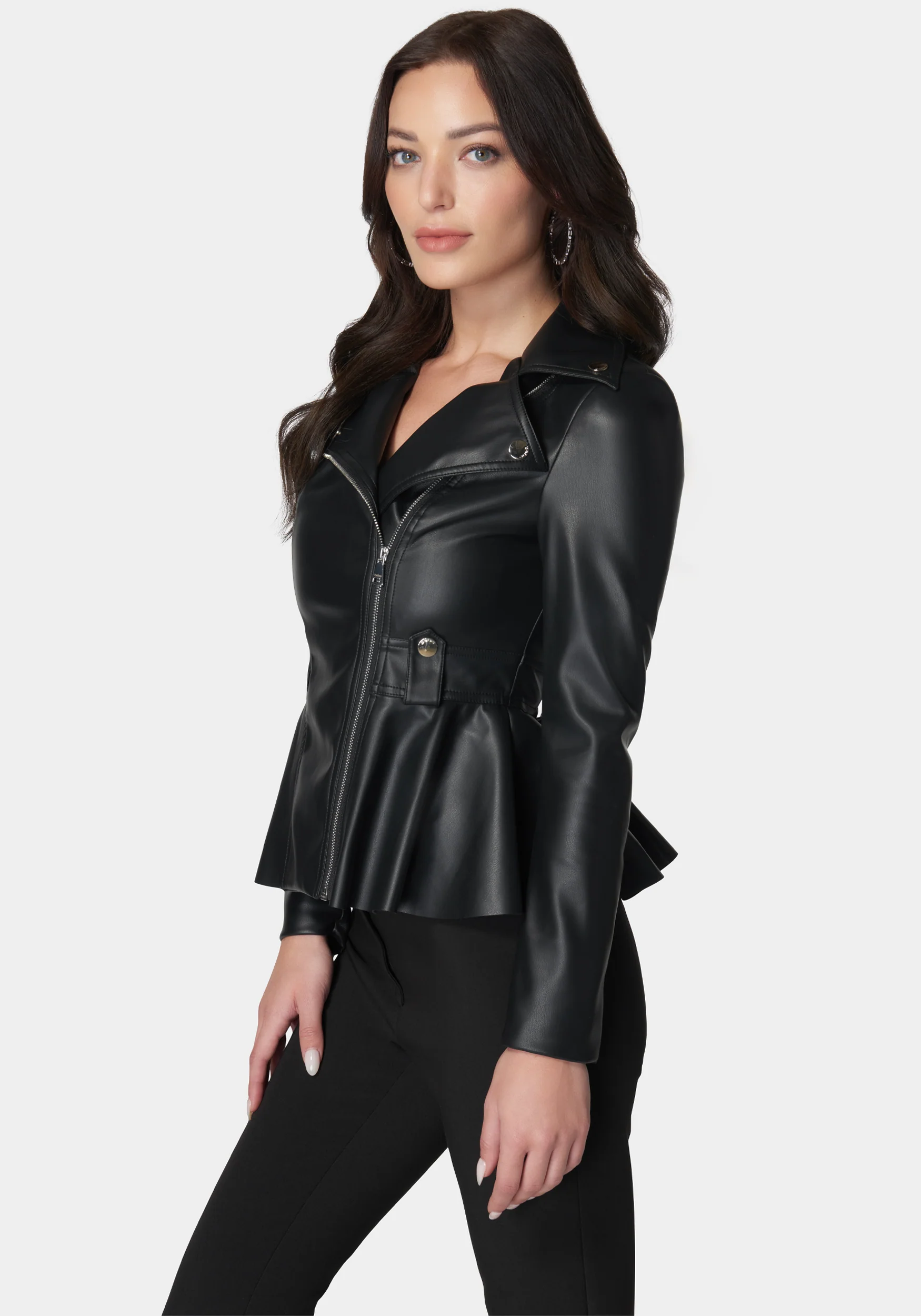 Vegan Leather Moto Peplum Jacket - Image 2