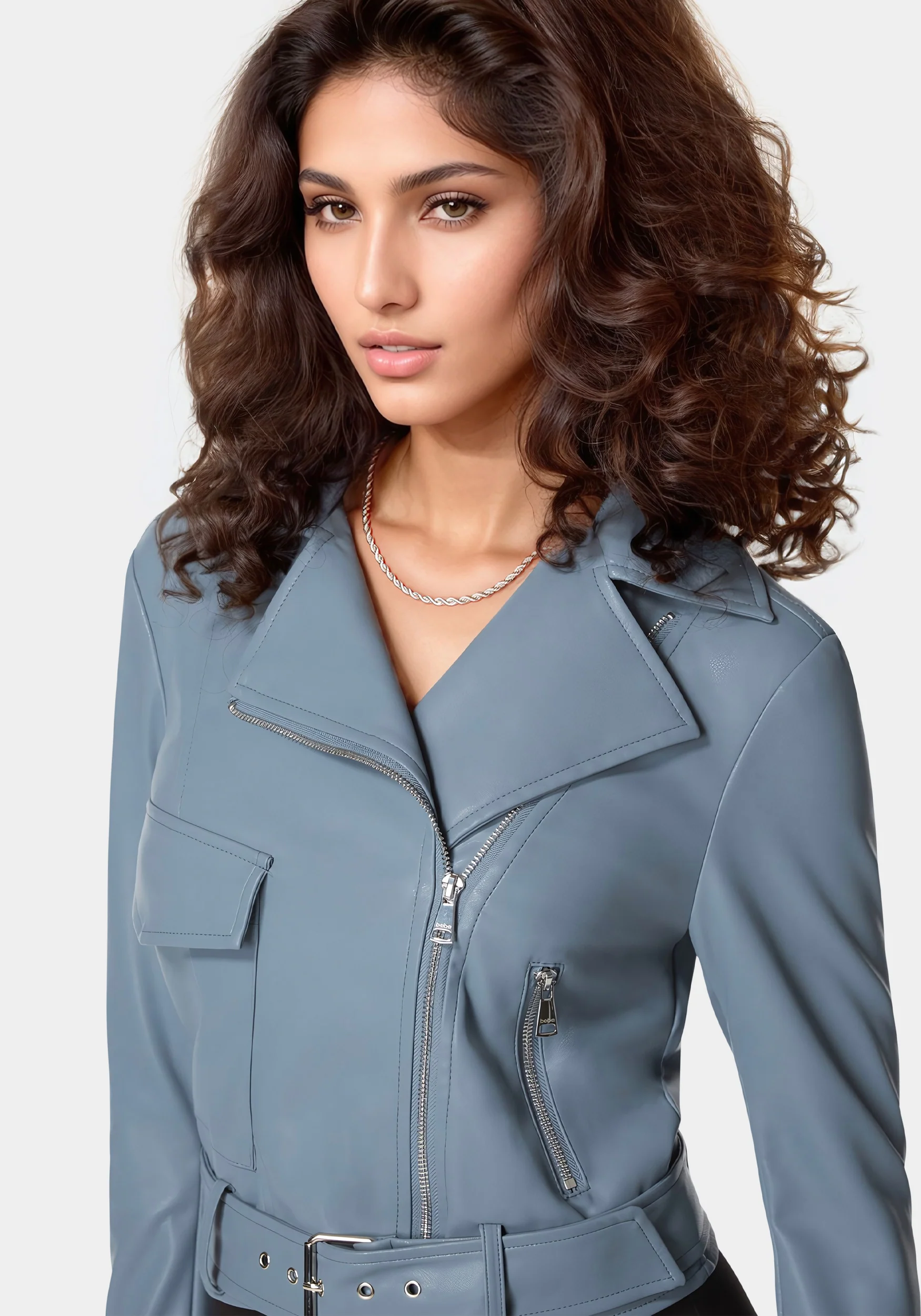 Vegan Leather Zipper Detail Moto Jacket - Image 4