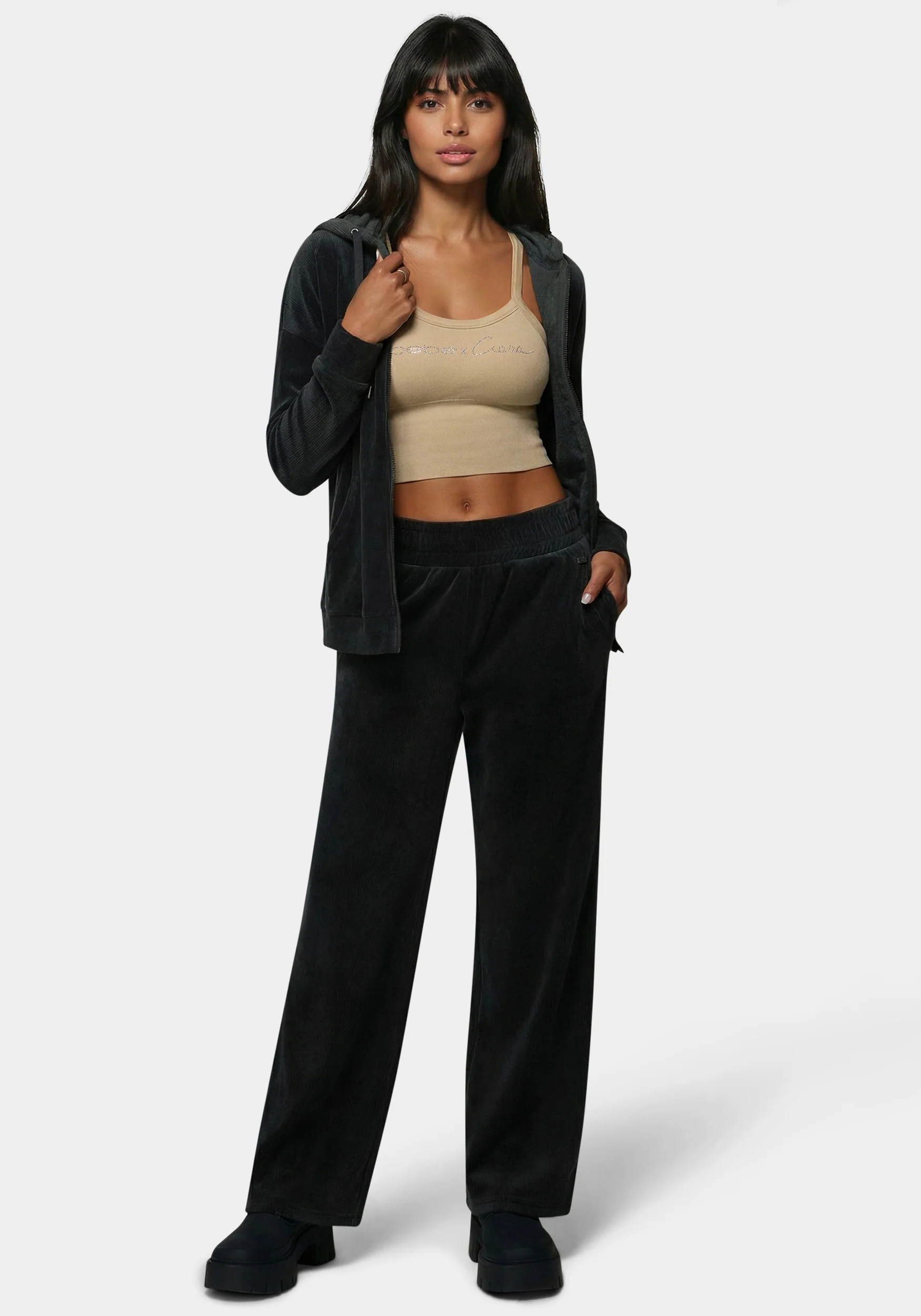 Velour Corded Wide Leg Pant