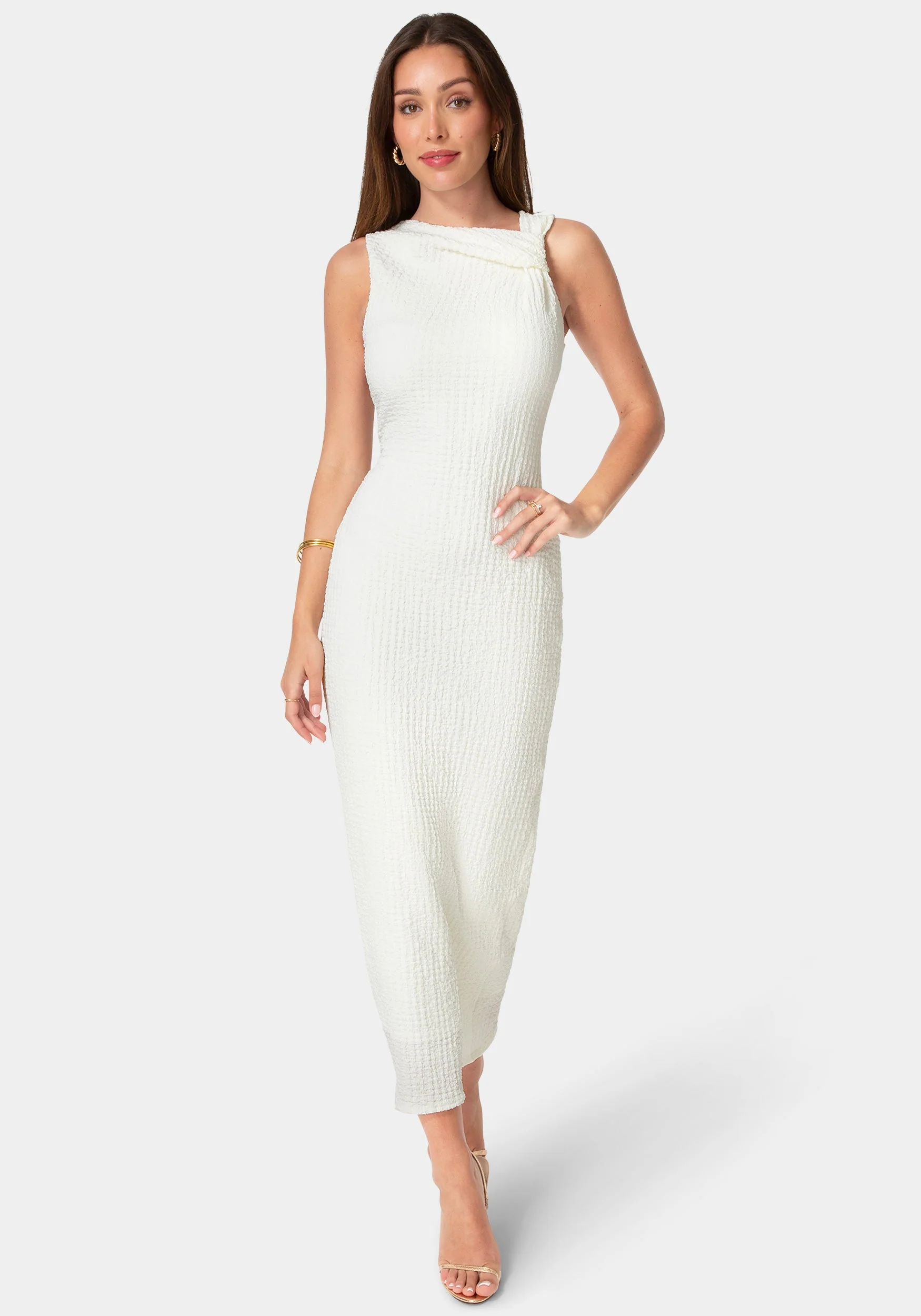 Waffle Crepe Twist Sleeveless Maxi Dress