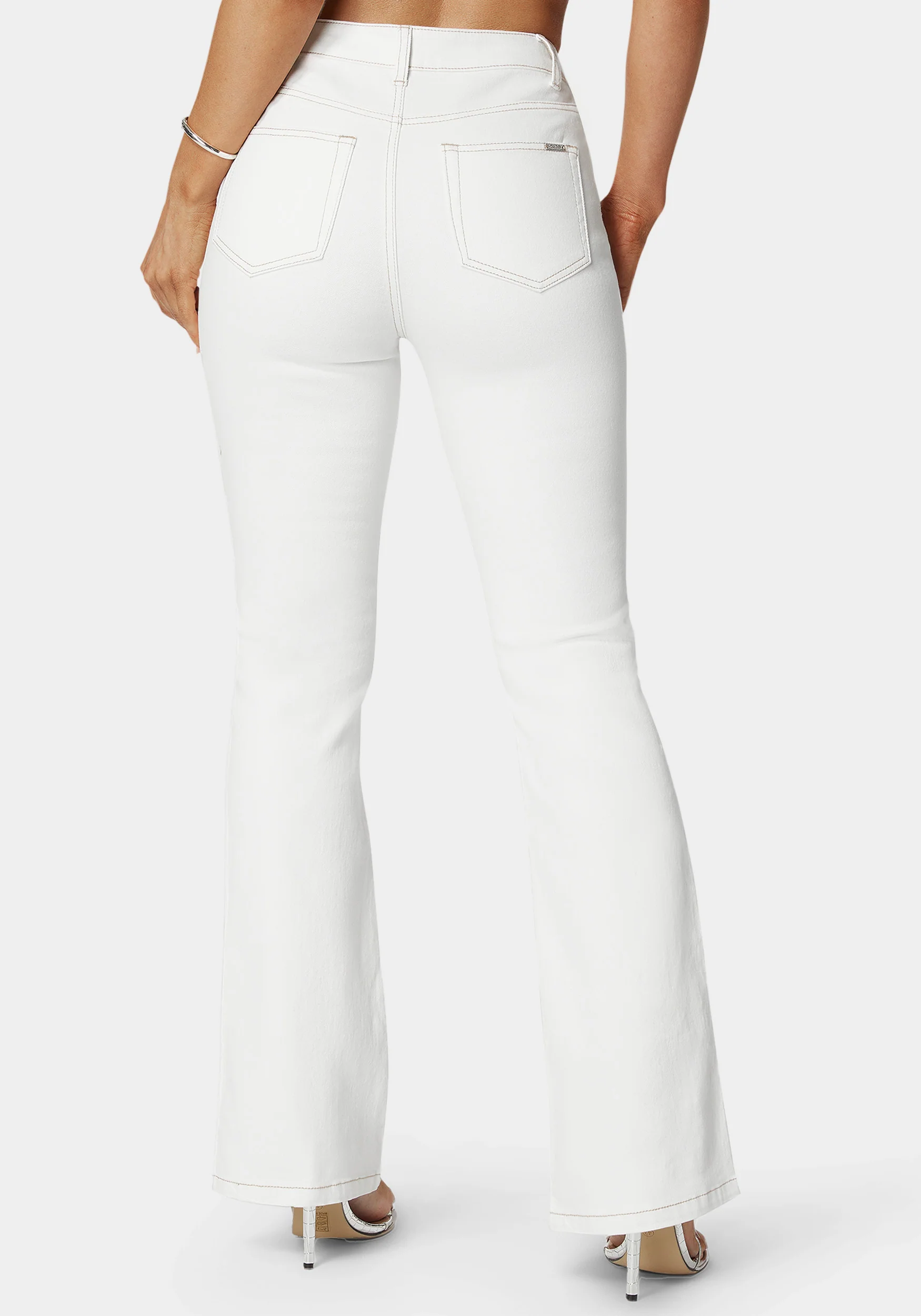 White High Waist Embellished Flared Leg Jeans - Image 3