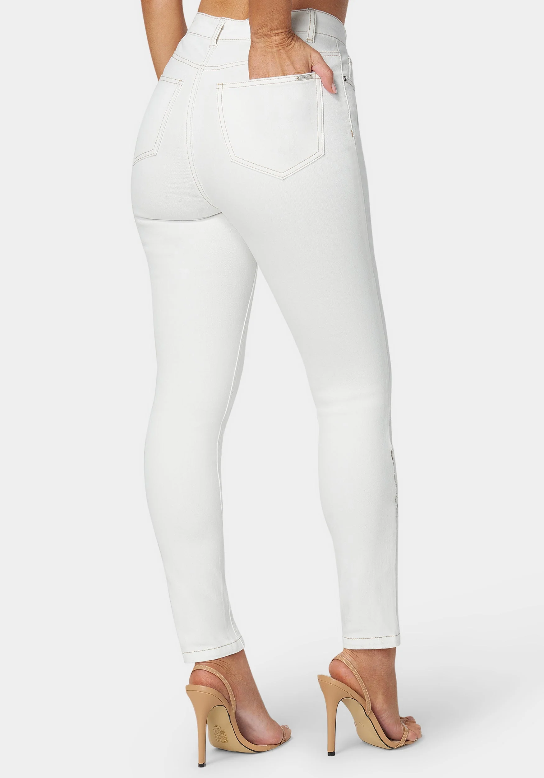 White High Waist Skinny Leg Jeans - Image 3