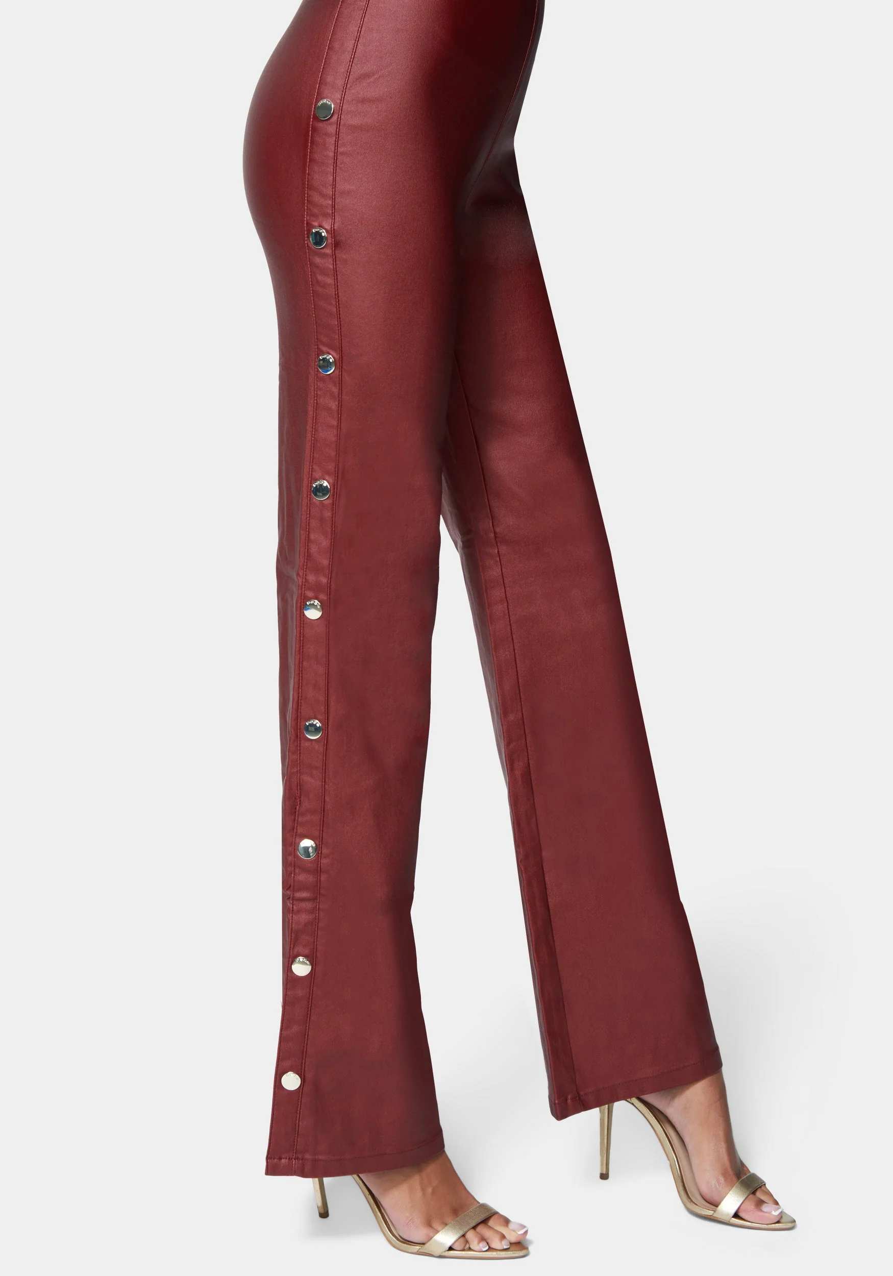 Wide Leg Snap Detail Coated Denim Jumpsuit - Image 4