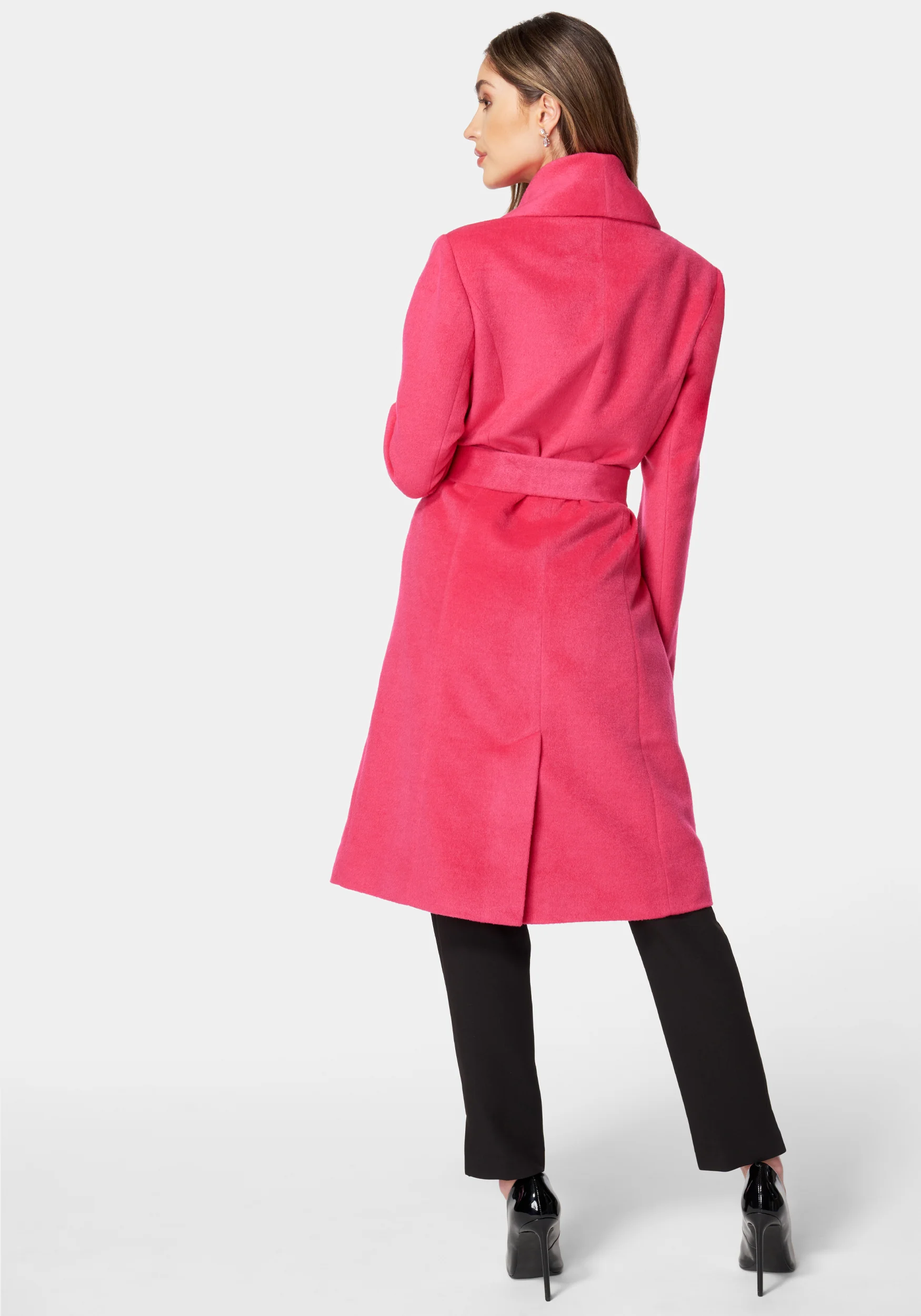 Wool Blended Shawl Collar Wrap Coat - Image 3