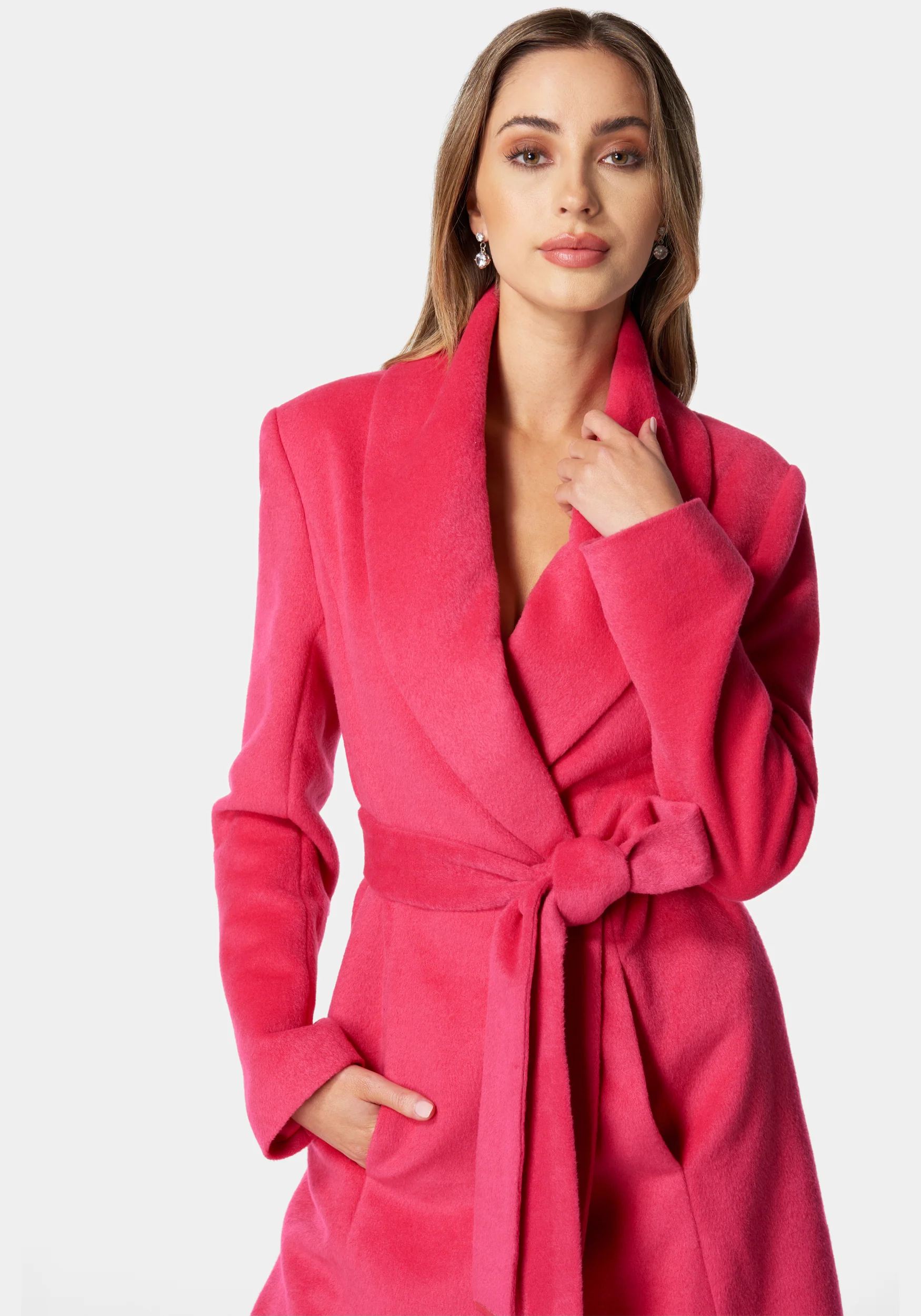 Wool Blended Shawl Collar Wrap Coat - Image 4