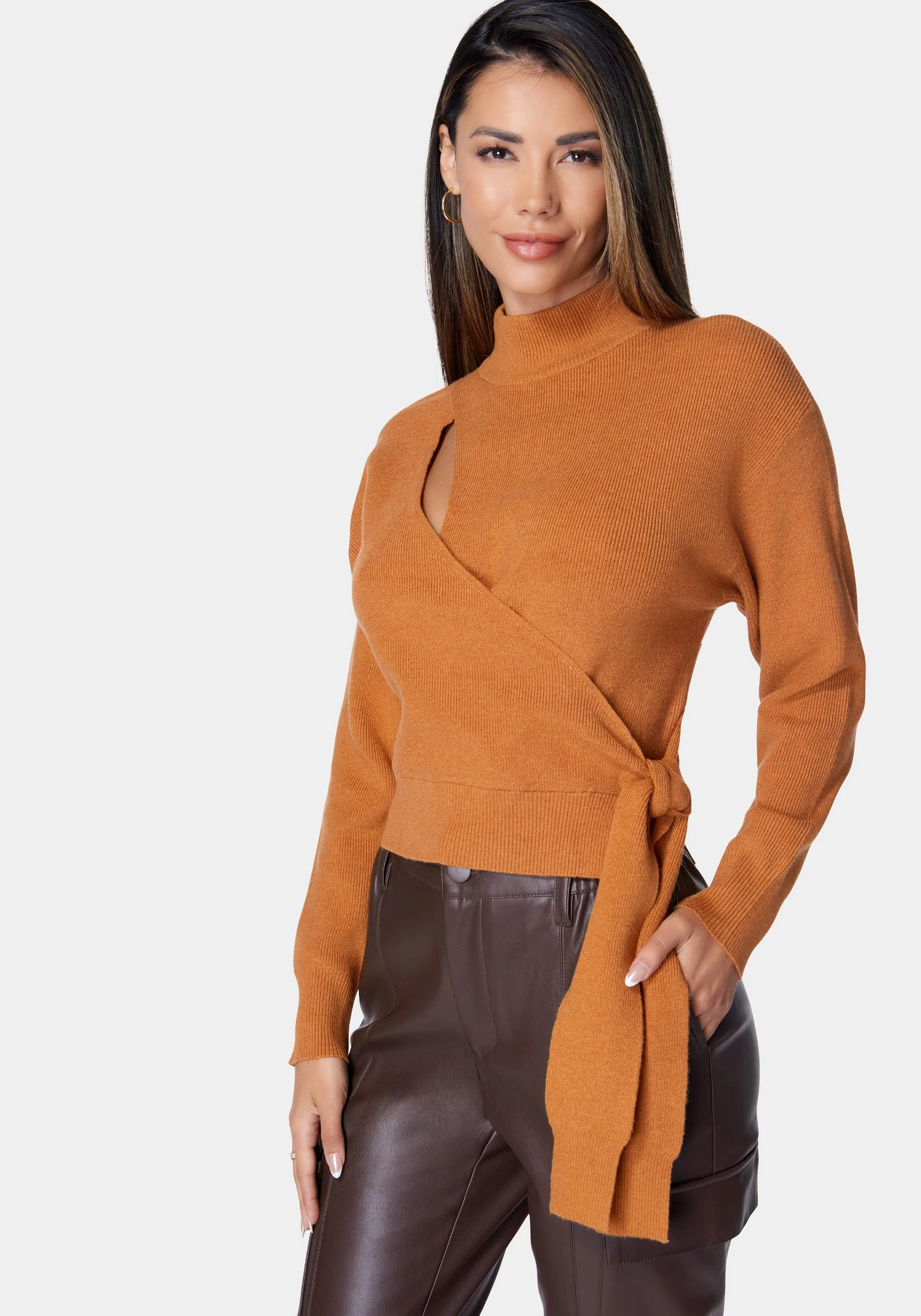 Wrap Front Mock Neck Sweater - Image 3
