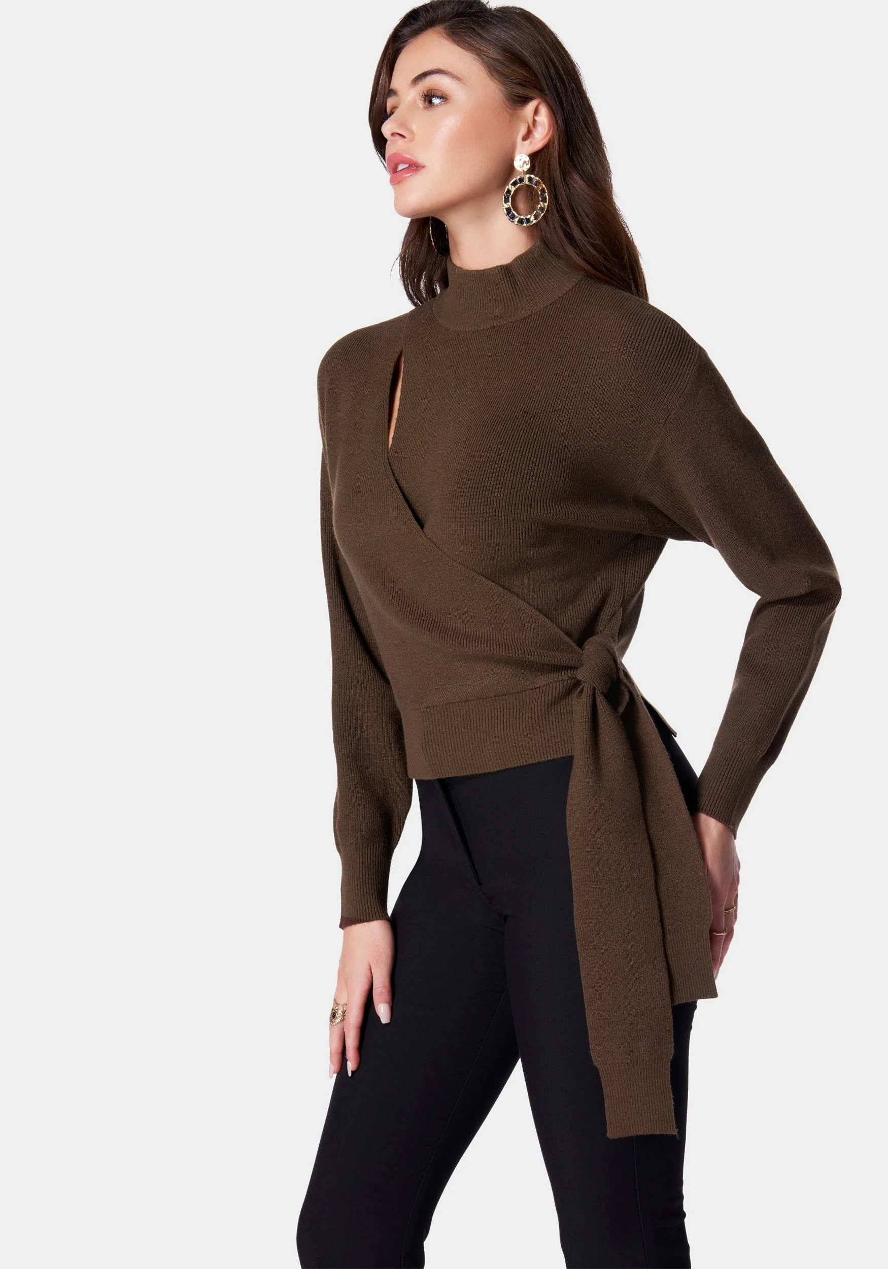 Wrap Front Mock Neck Sweater - Image 3