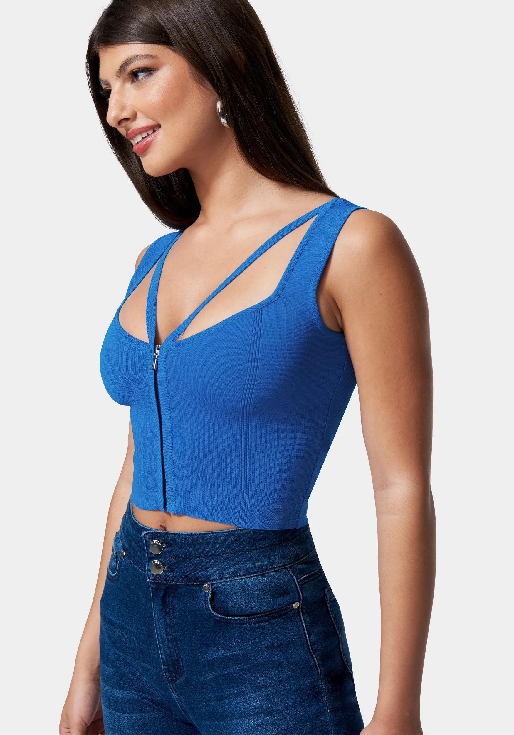 Zip Front Corset Sweater Top - Image 2