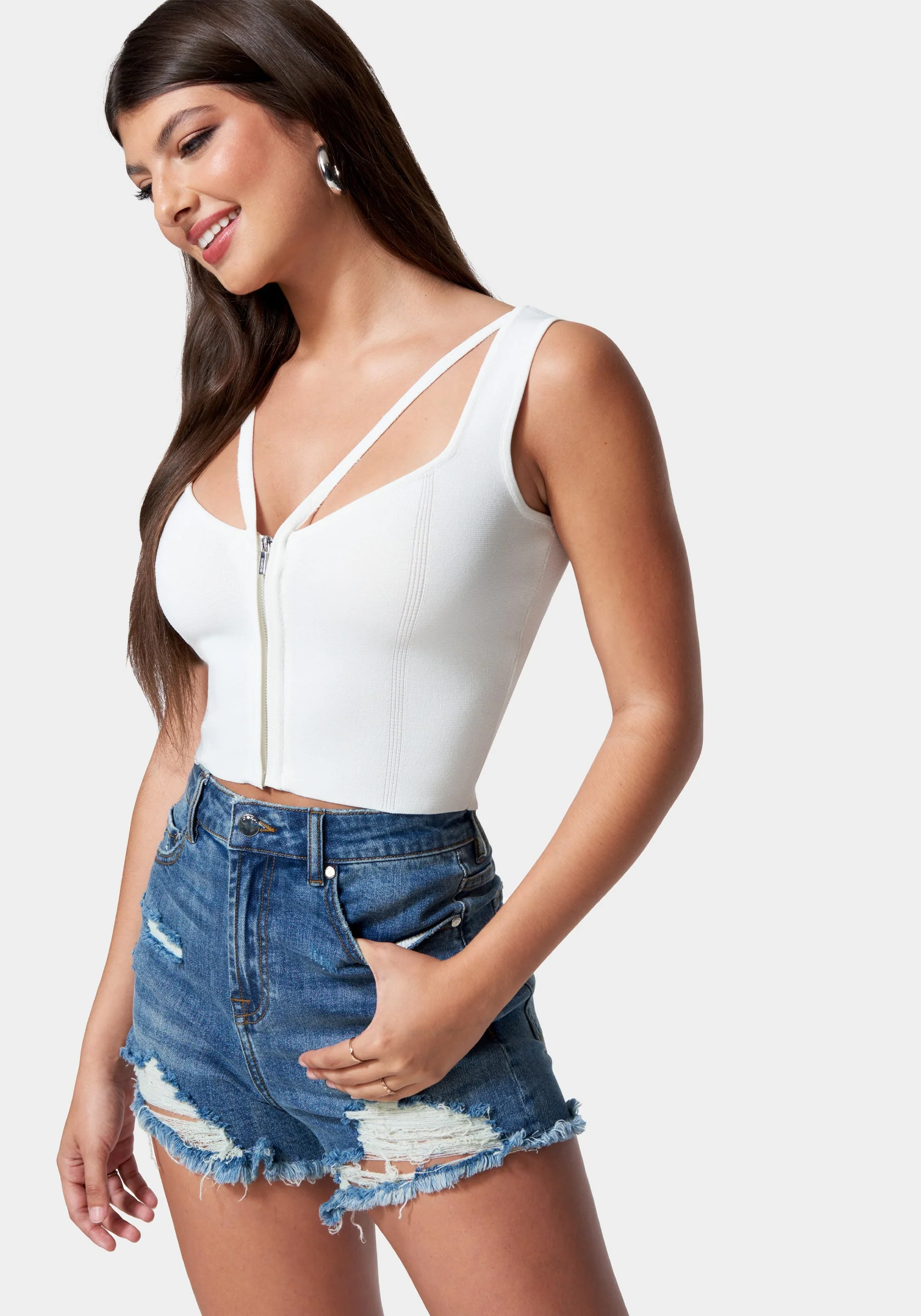 Zip Front Corset Sweater Top - Image 2