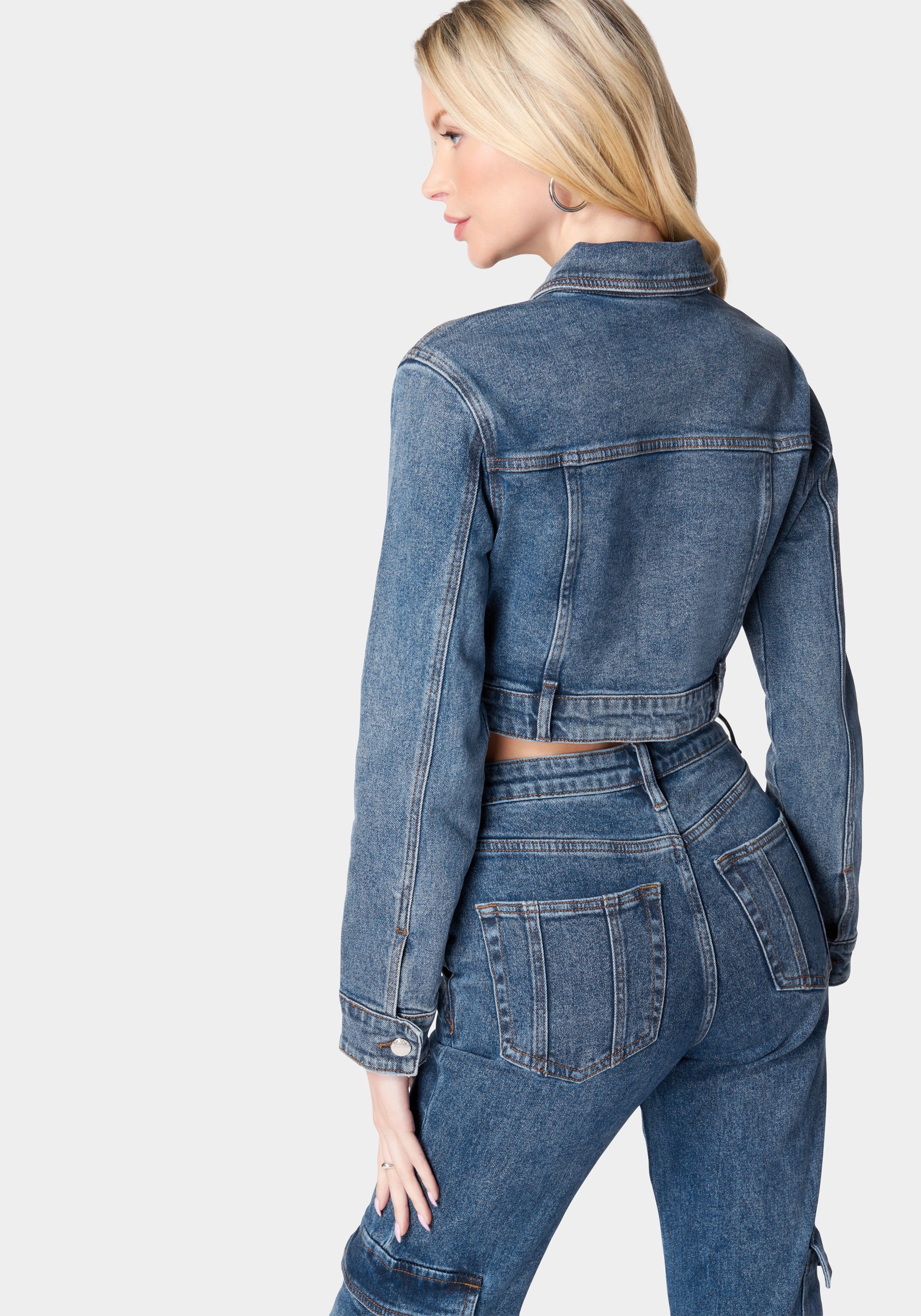 Zip Front Patch Pocket Denim Jacket - Image 3