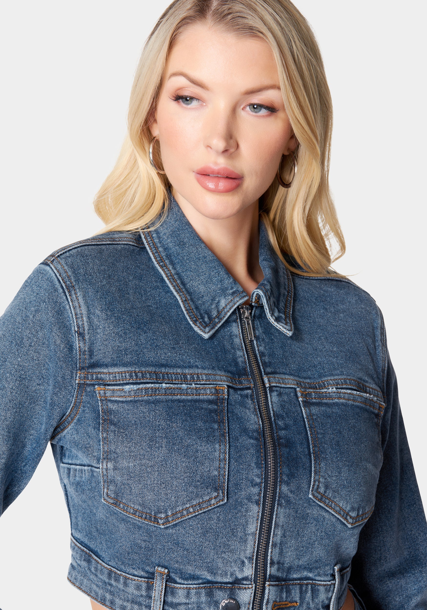 Zip Front Patch Pocket Denim Jacket - Image 4