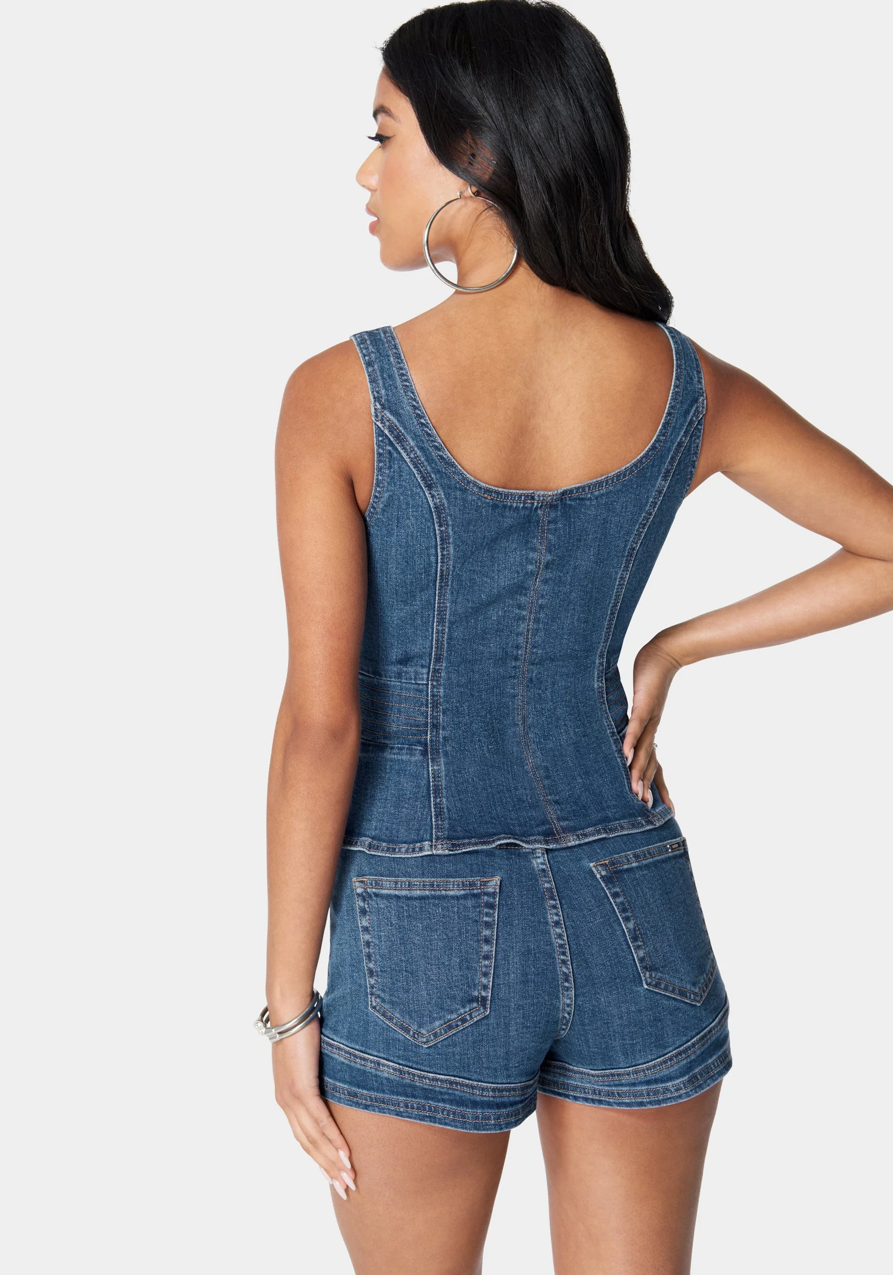 Zip Front Peplum Denim Top - Image 3