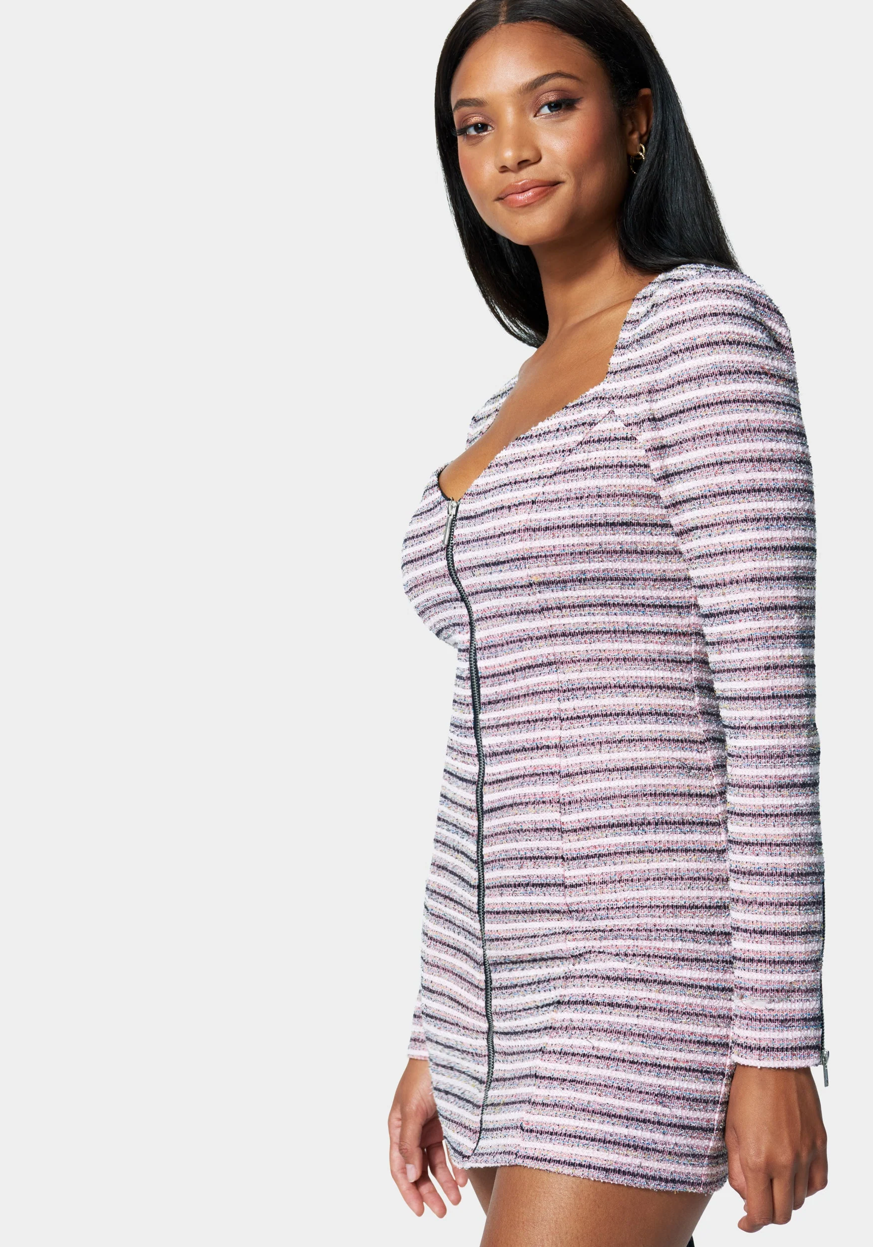 Zip Front Tweed Mini Dress - Image 2