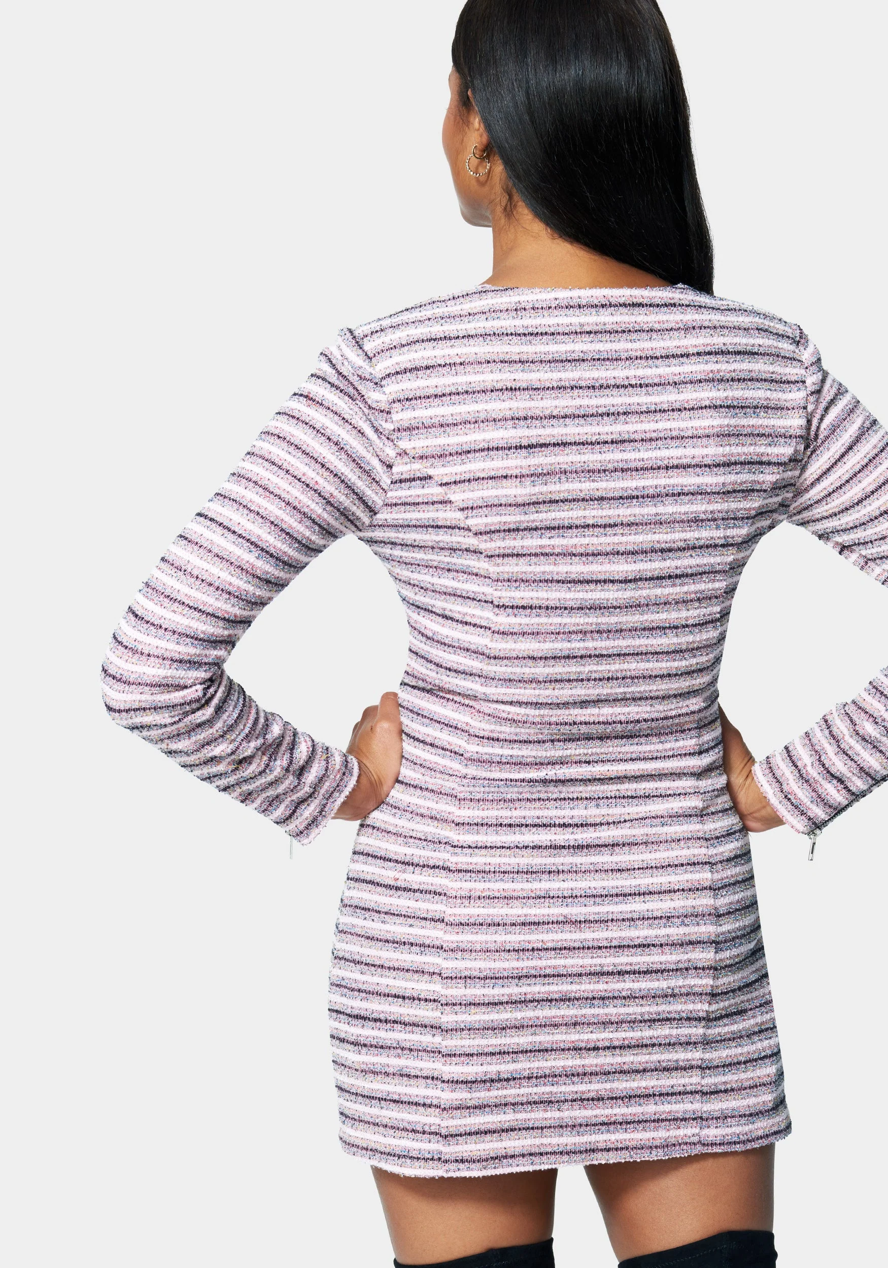 Zip Front Tweed Mini Dress - Image 3