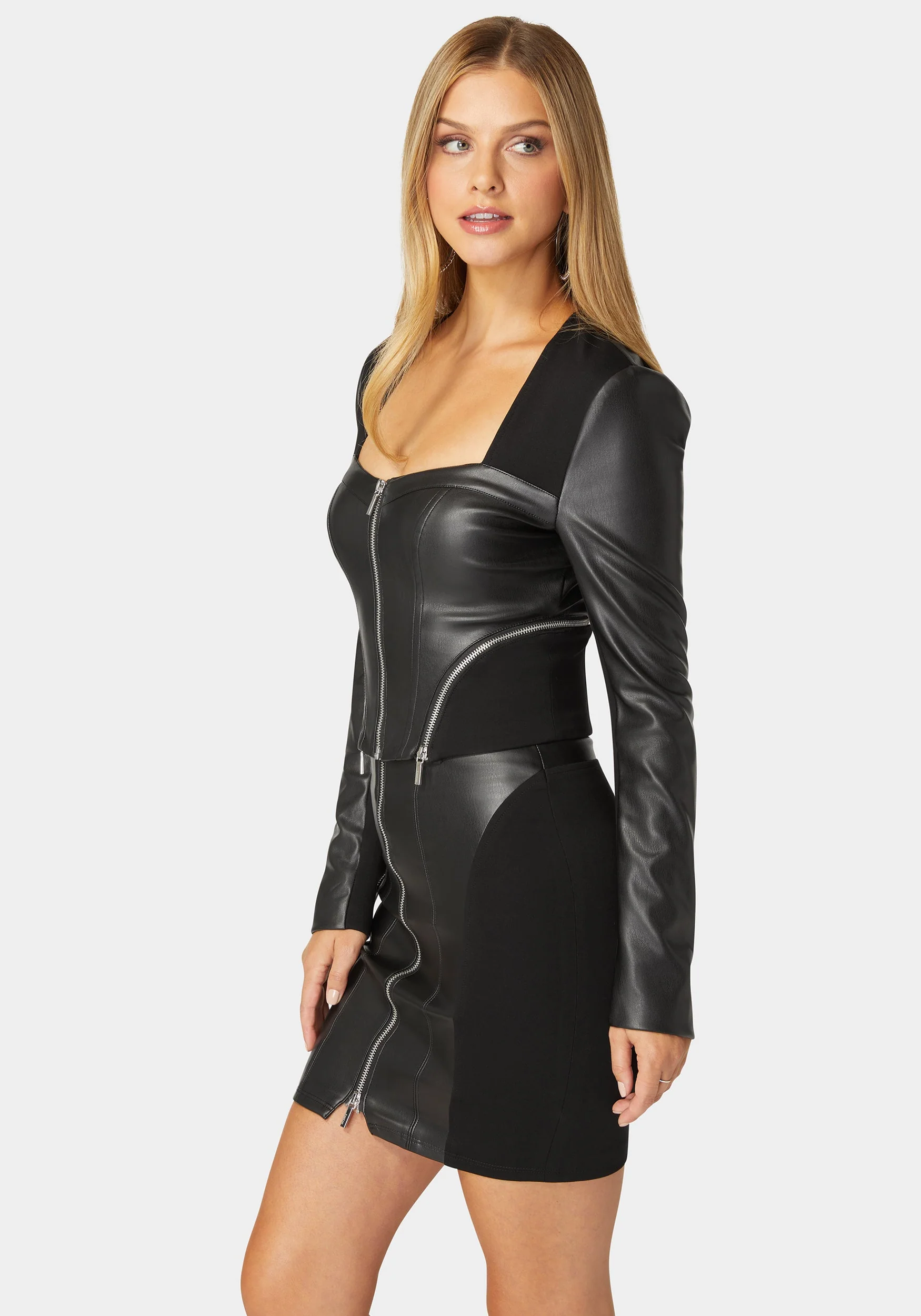 Zip Front Vegan Leather Pdr Combo Top - Image 2